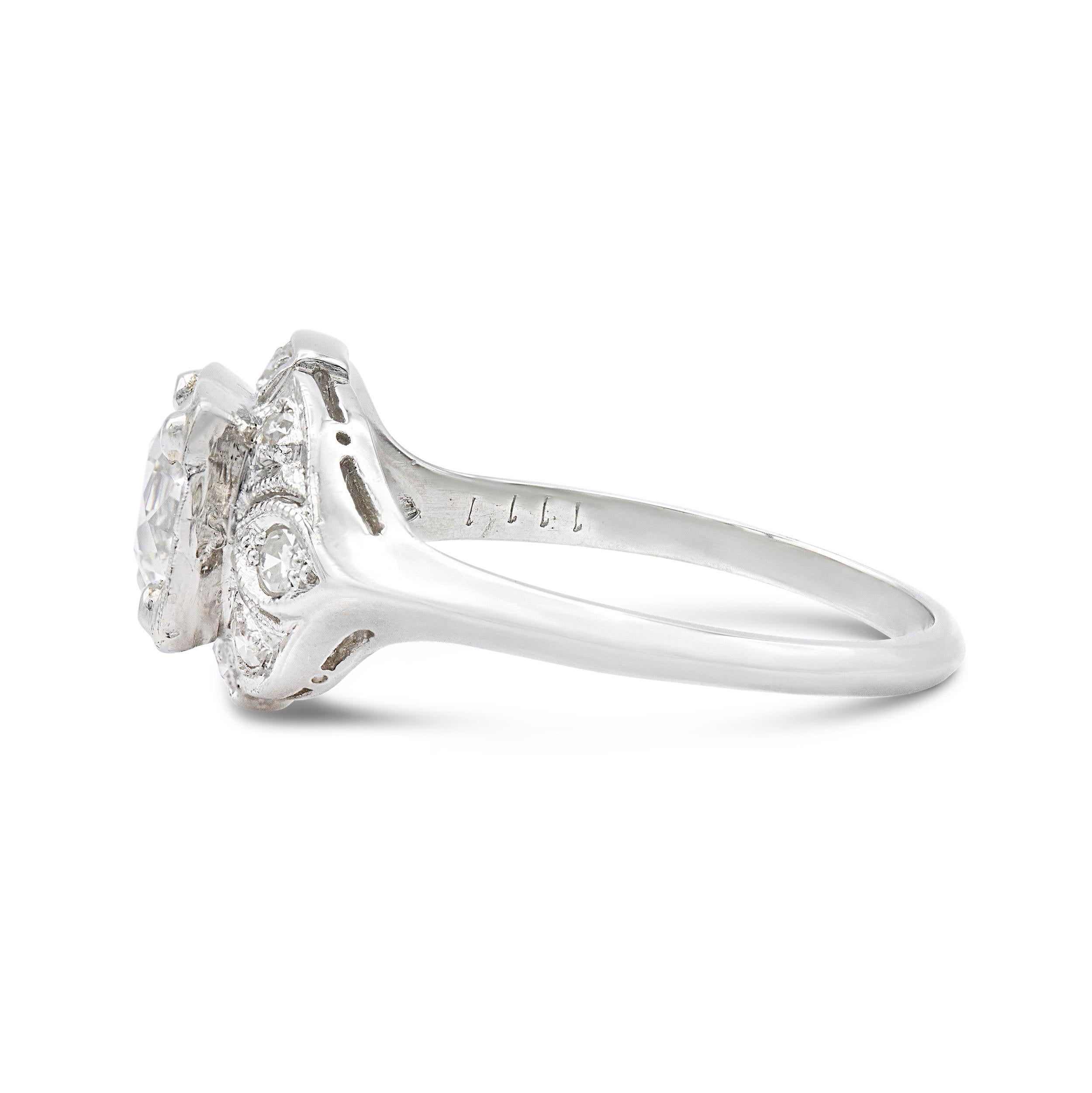 Old European Cut Art Deco 1.28 Ct. Platinum Engagement Ring G-H SI1 in Platinum For Sale