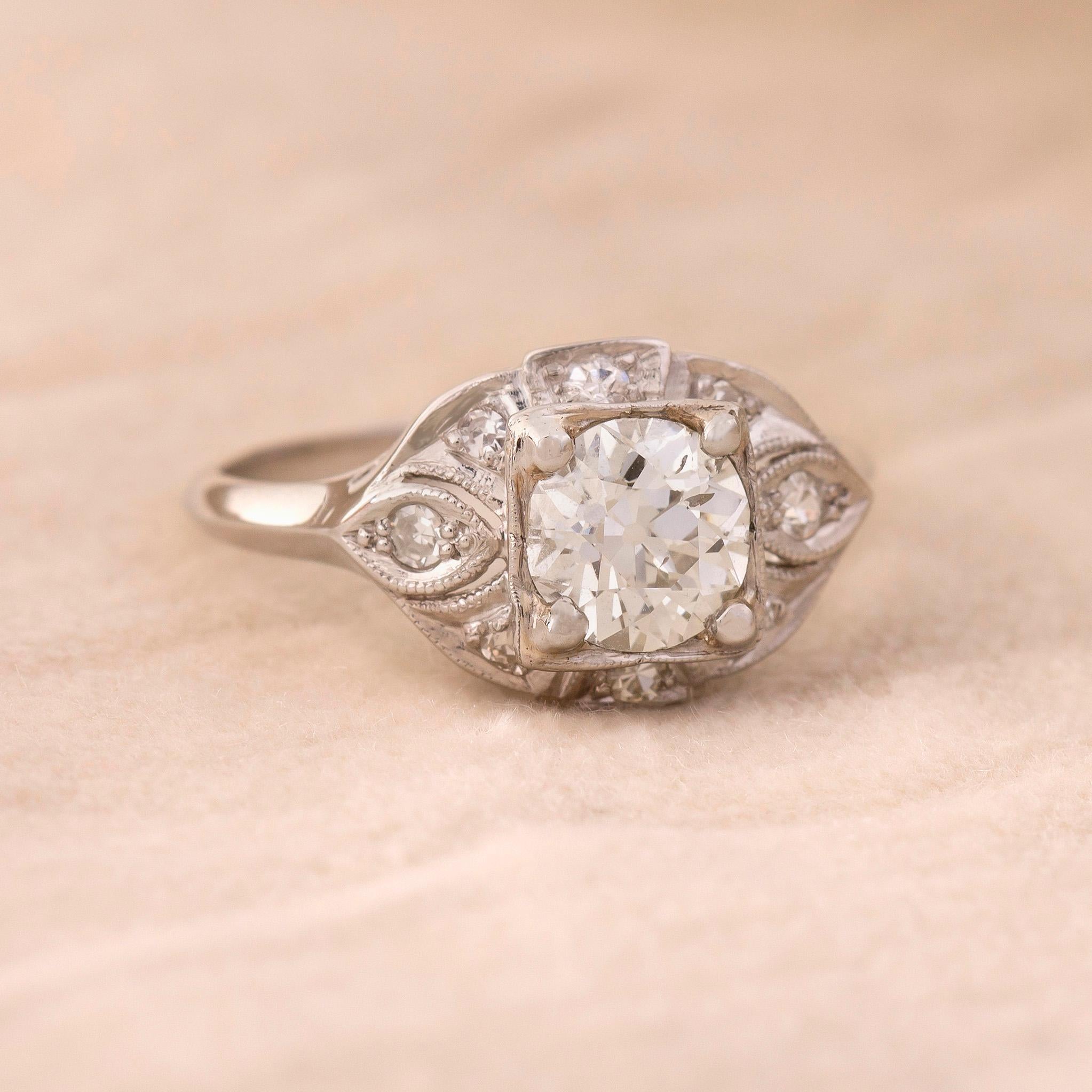 Women's Art Deco 1.28 Ct. Platinum Engagement Ring G-H SI1 in Platinum For Sale