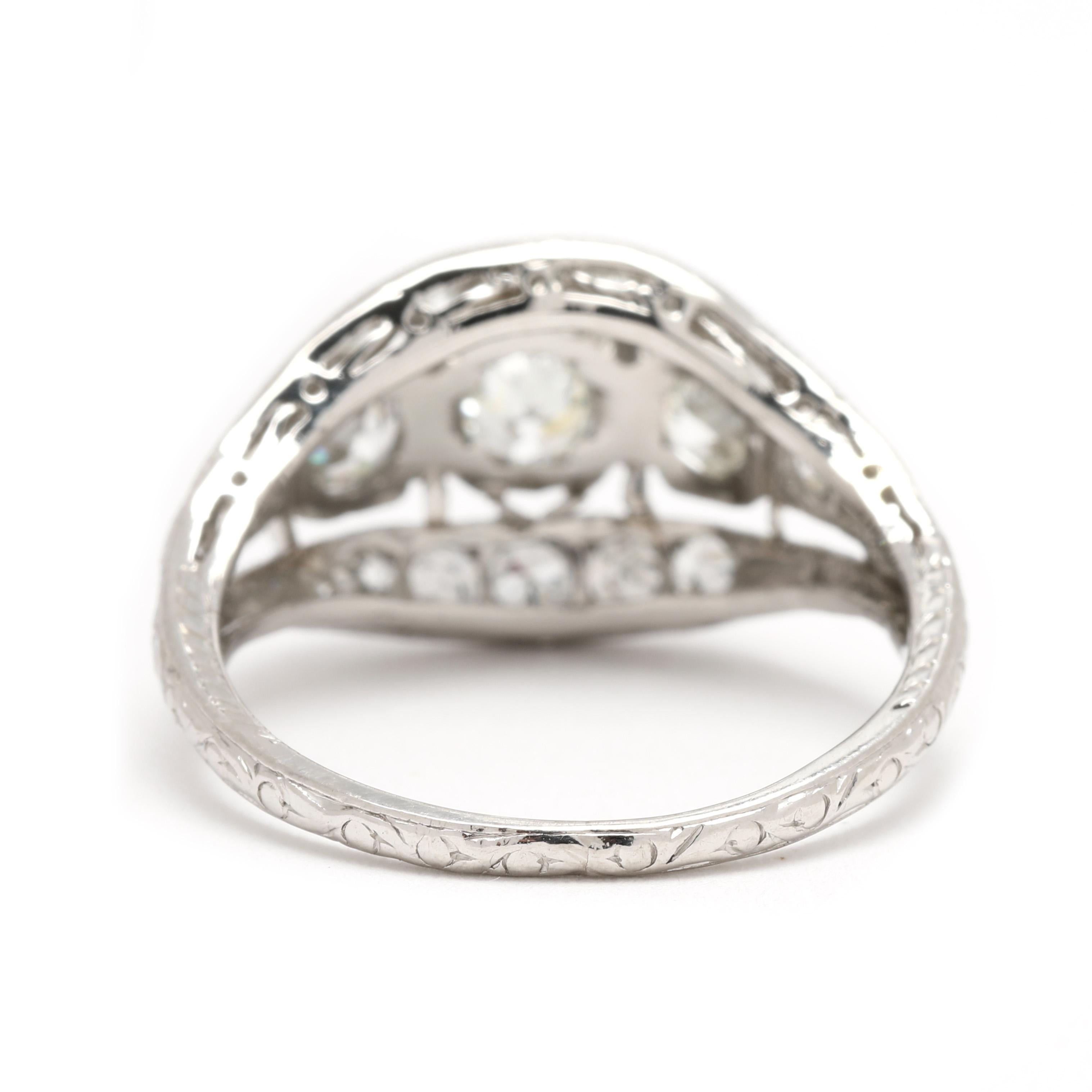 Old European Cut Art Deco 1.28ctw Diamond Dome Ring, Platinum, Ring Size 7.75 For Sale