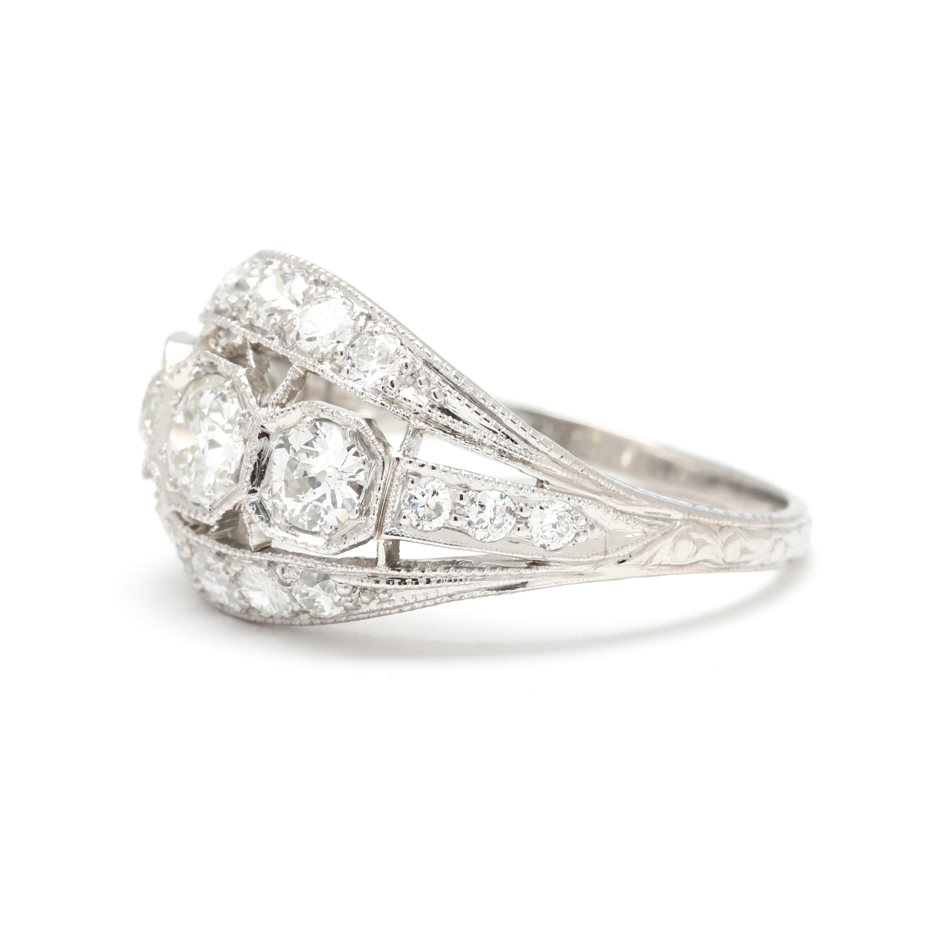 Art Deco 1.28ctw Diamond Dome Ring, Platinum, Ring Size 7.75 In Good Condition For Sale In McLeansville, NC