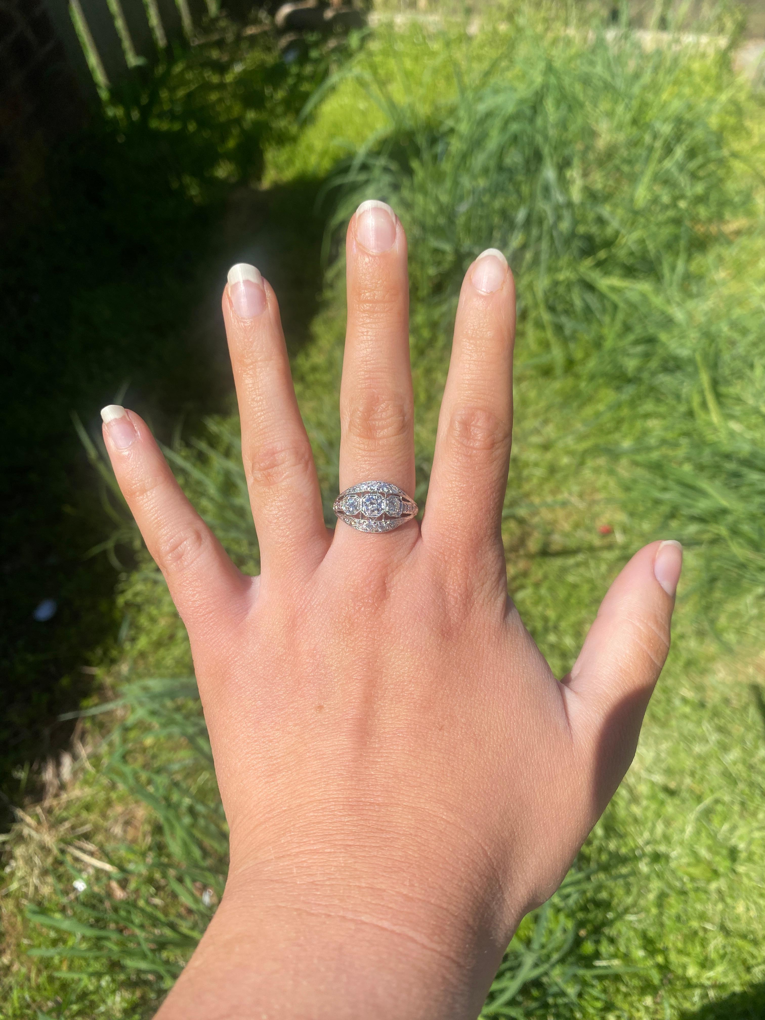 Art Deco 1.28ctw Diamond Dome Ring, Platinum, Ring Size 7.75 For Sale 1