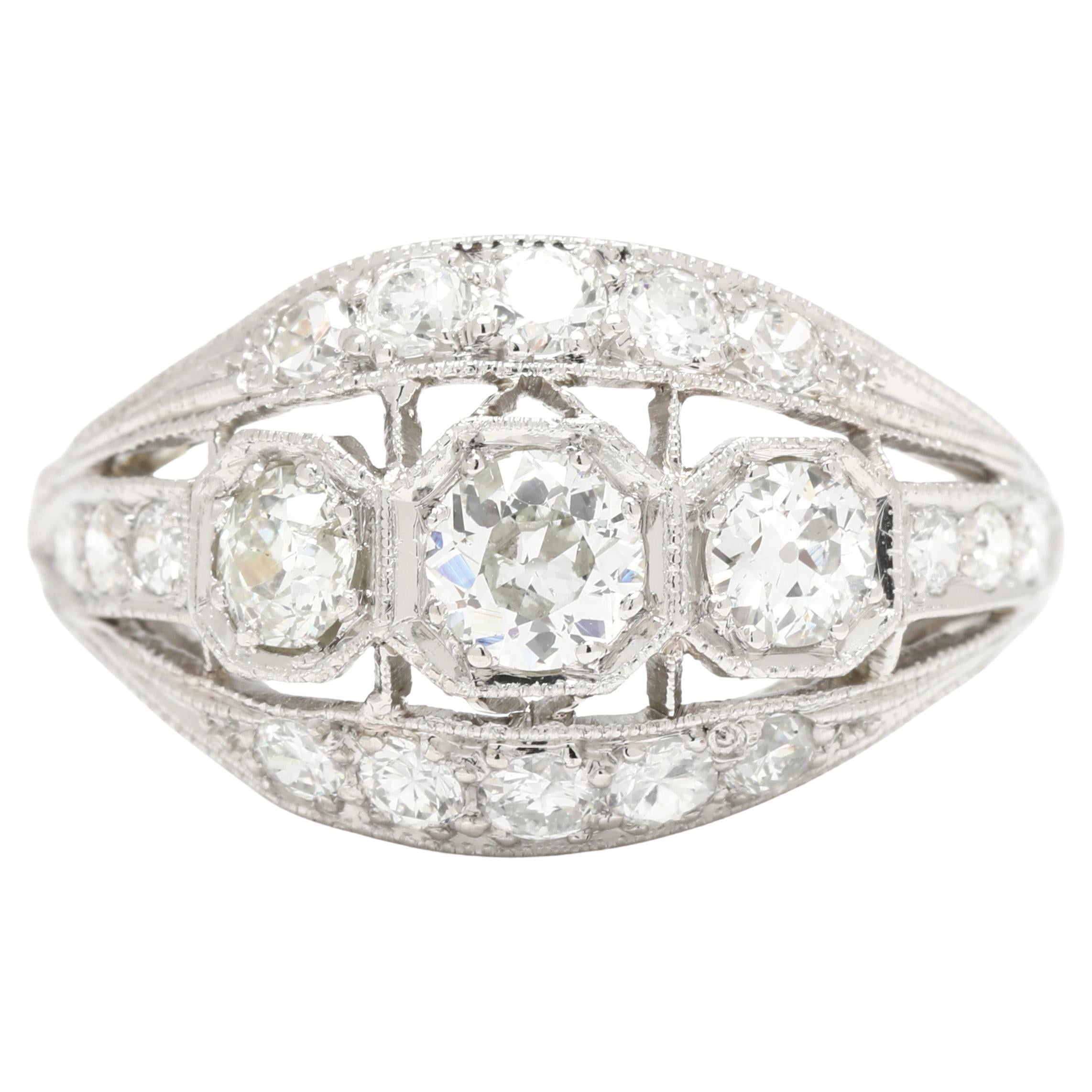 Art Deco 1.28ctw Diamond Dome Ring, Platinum, Ring Size 7.75