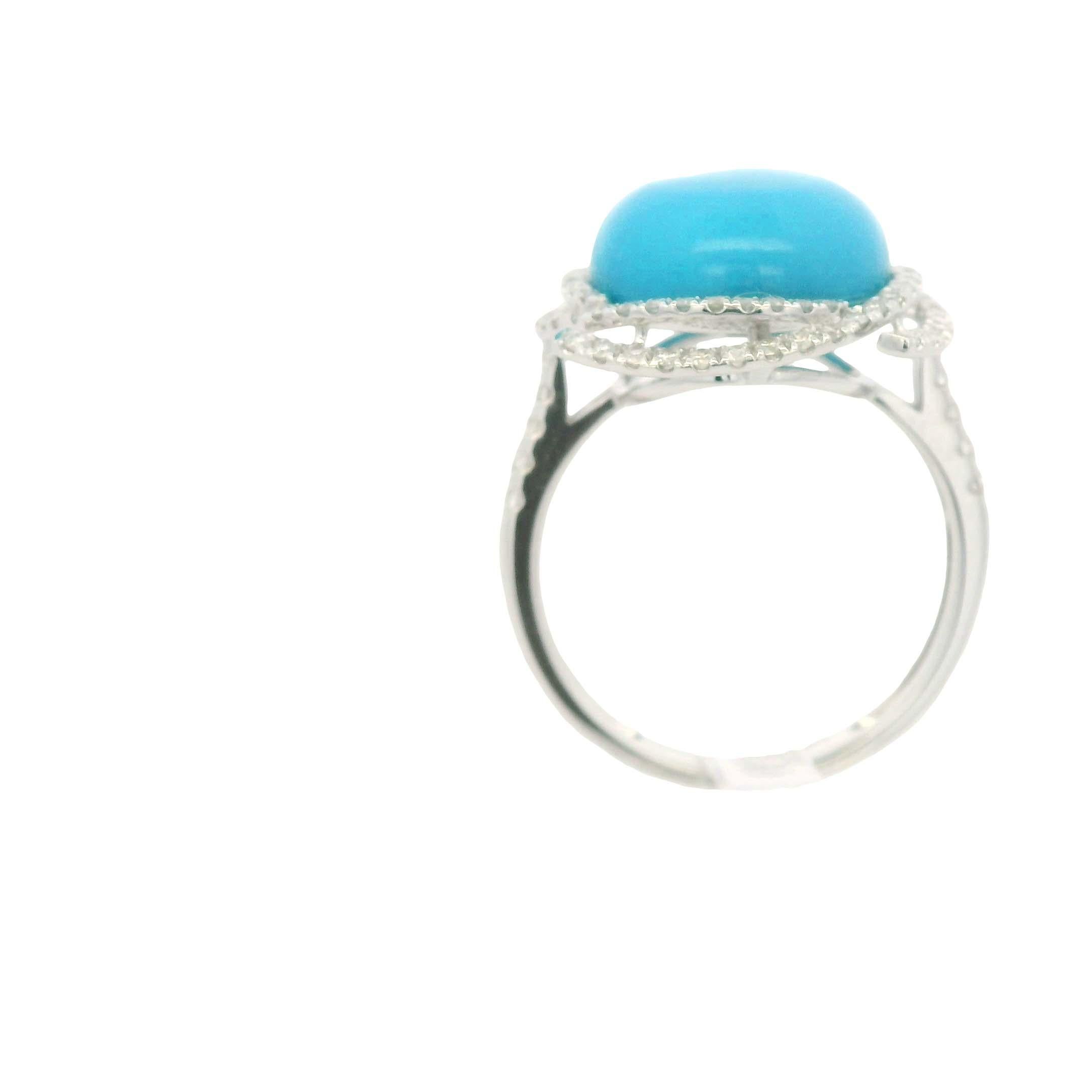 Art Deco 12mm Dornröschen Türkis Diamant Ring in 14K Weißgold im Angebot 3