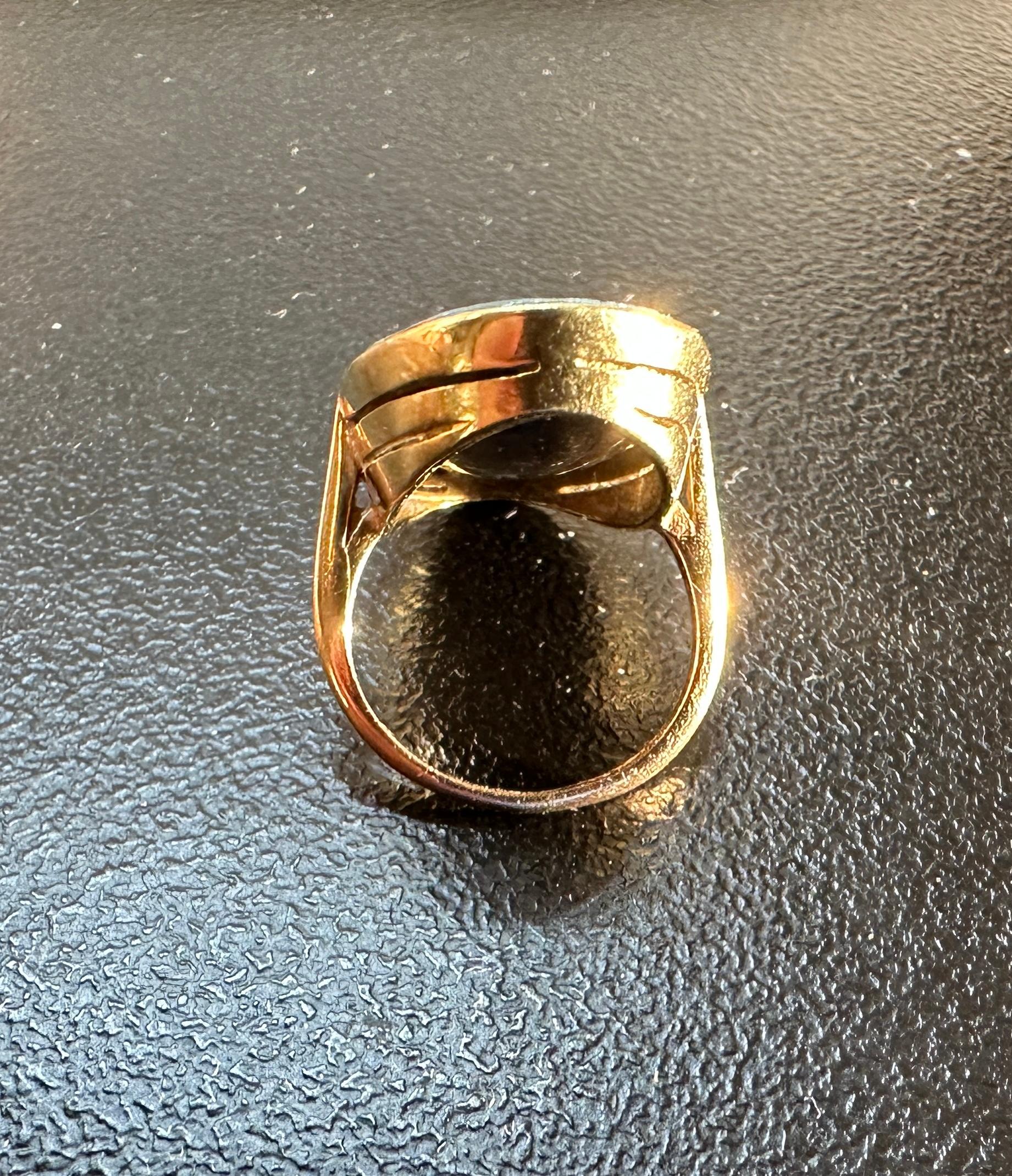 Art Deco 13 Carat Black Opal Ring 14 Karat Gold Antique Cocktail Statement Ring For Sale 5