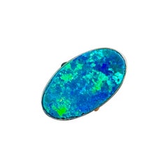 Art Deco 13 Carat Black Opal Ring 14 Karat Gold Antique Cocktail Statement Ring