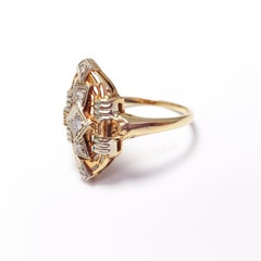 Art Deco .13 Carat Diamond Statement Ring in 14 Karat Gold and Platinum