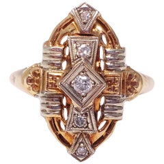 Art Deco .13 Carat Diamond Statement Ring in 14 Karat Gold and Platinum