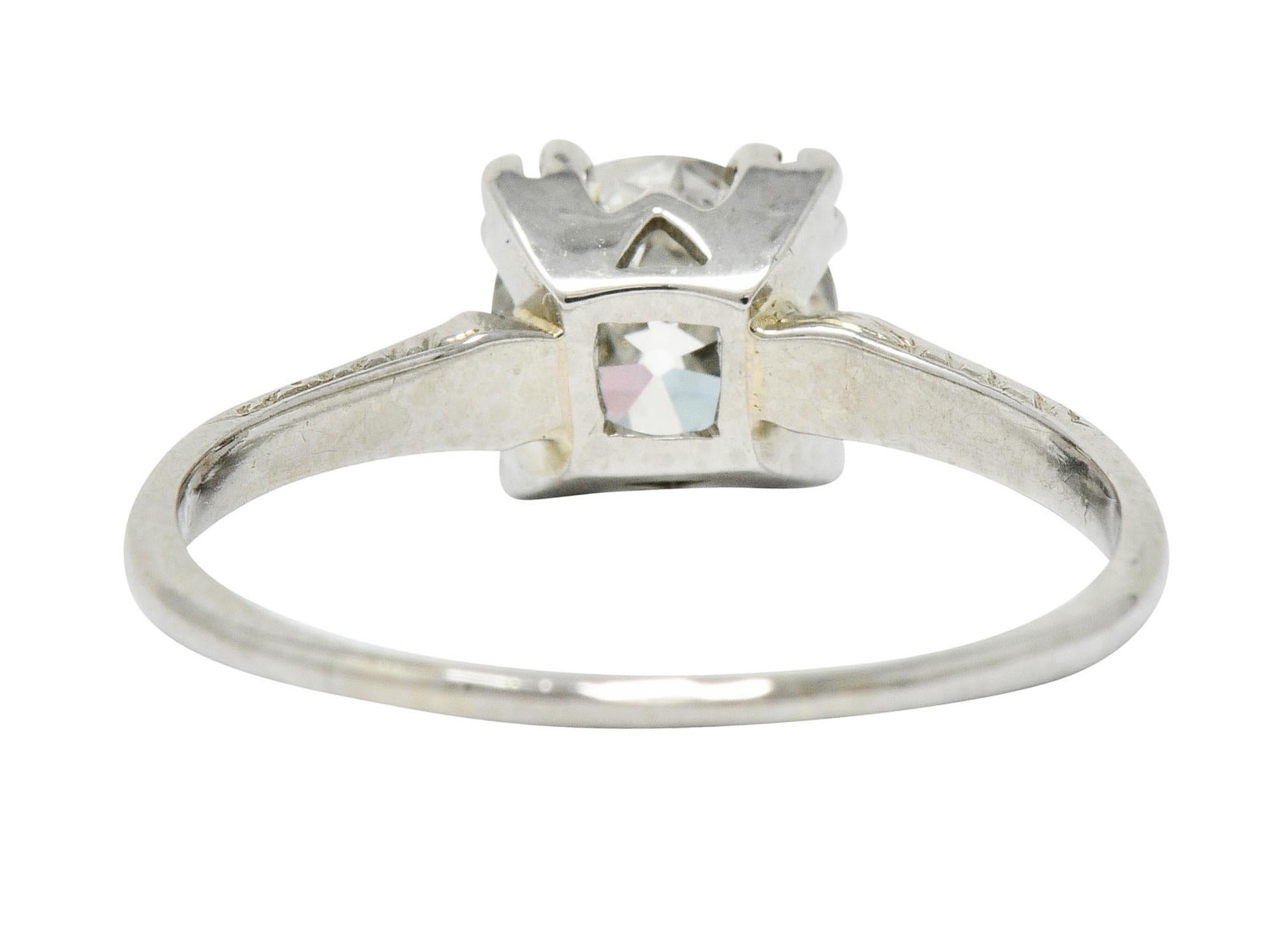 Art Deco 1.30 Carat Diamond 20 Karat White Gold Engagement Ring GIA In Excellent Condition In Philadelphia, PA