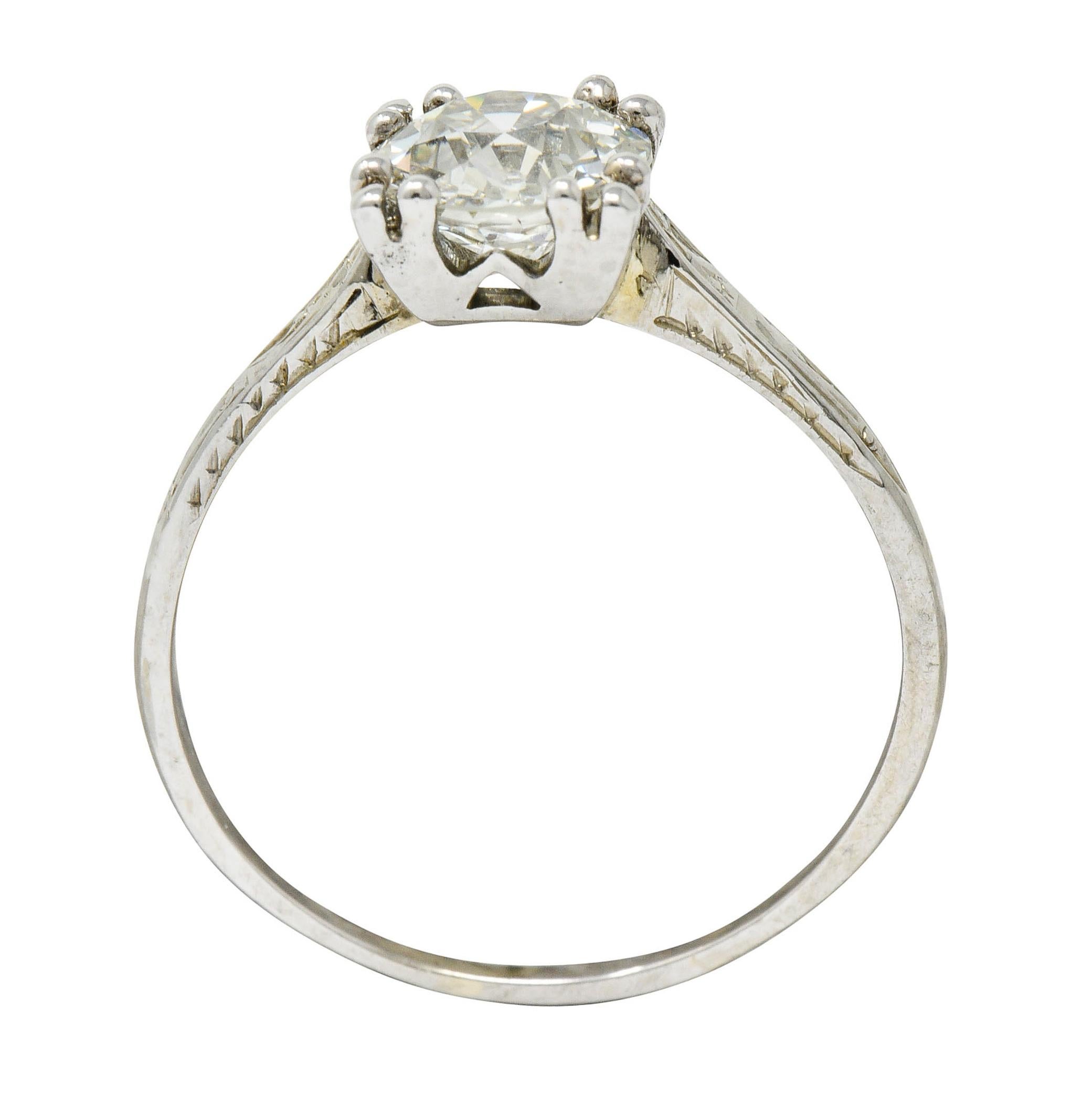 Art Deco 1.30 Carat Diamond 20 Karat White Gold Engagement Ring GIA 2