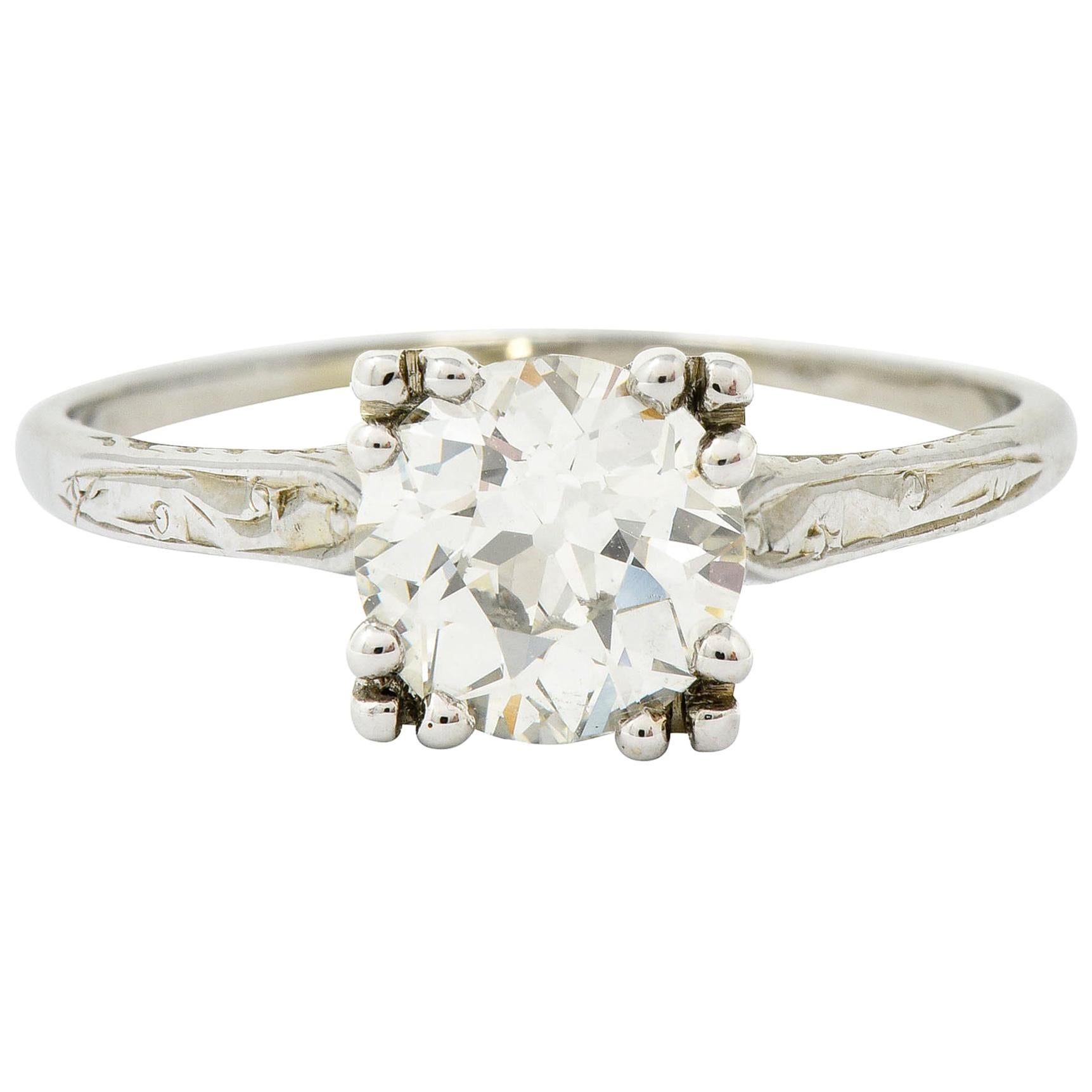 Art Deco 1.30 Carat Diamond 20 Karat White Gold Engagement Ring GIA