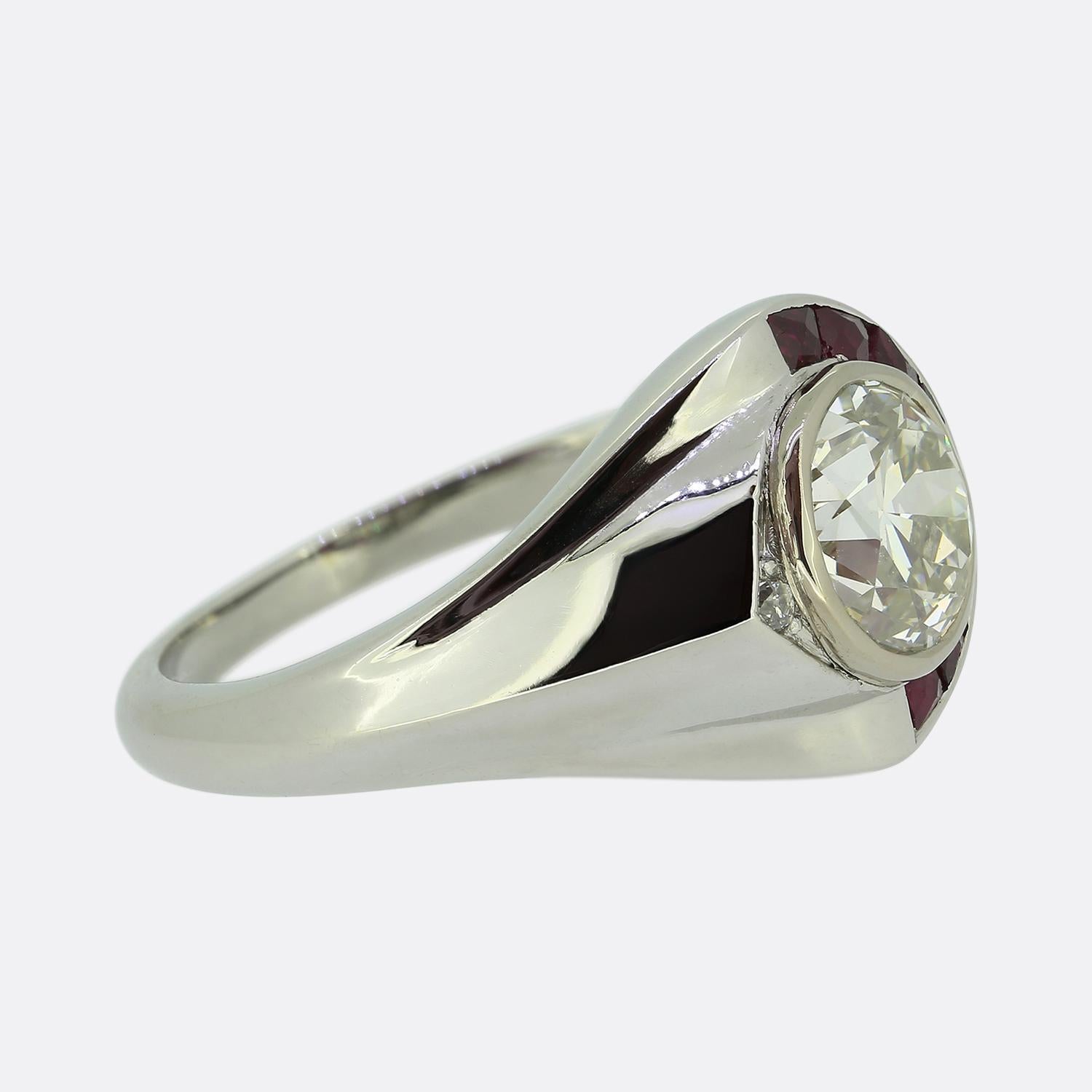 Taglio antico europeo Anello Art Déco con diamante e rubino da 1,30 carati in vendita