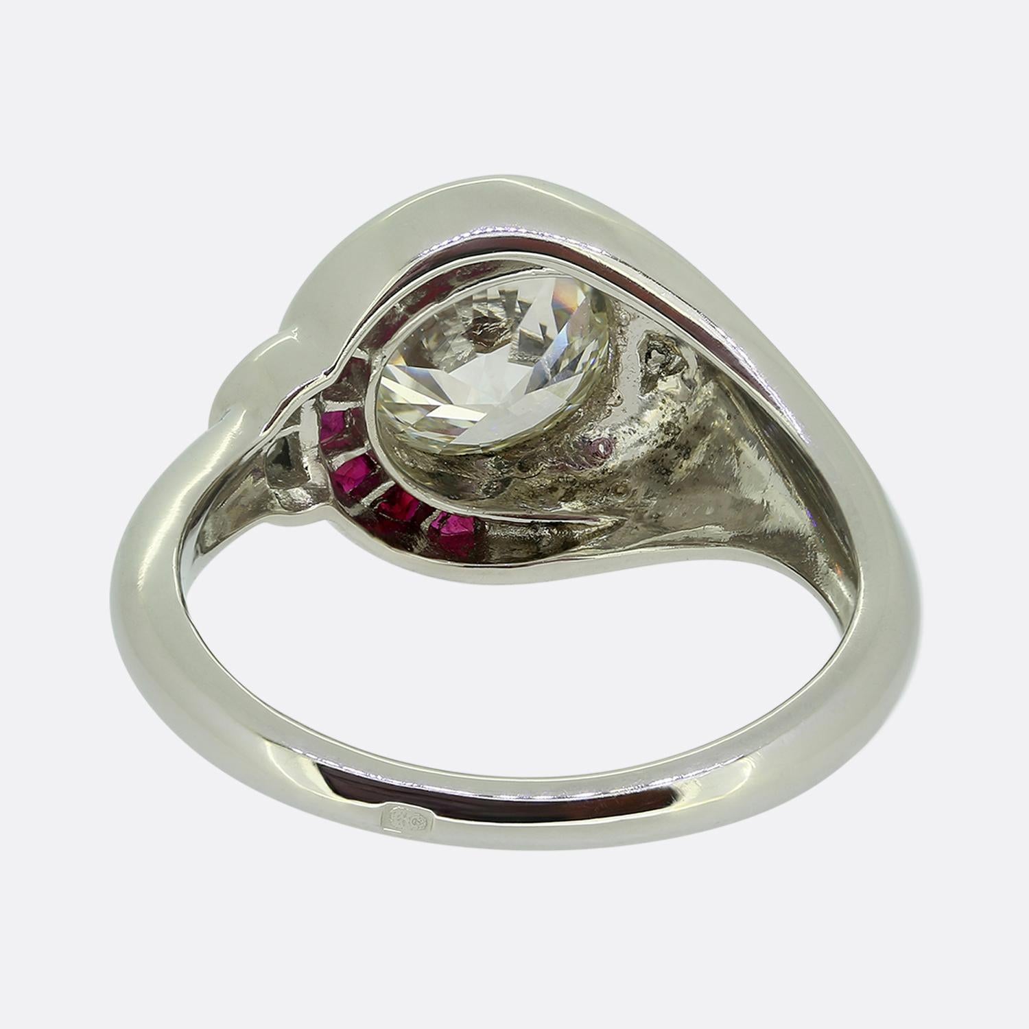 Anello Art Déco con diamante e rubino da 1,30 carati In condizioni buone in vendita a London, GB