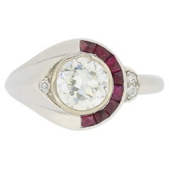 Art Deco 1.30 Carat Diamond and Ruby Ring