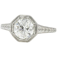 Art Deco 1.30 Carat Diamond Platinum Solitaire Engagement Ring GIA