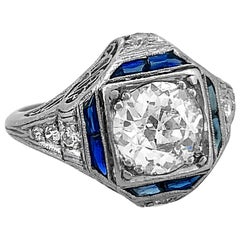 Art Deco 1.30 Carat Diamond Sapphire Antique Engagement Ring Platinum