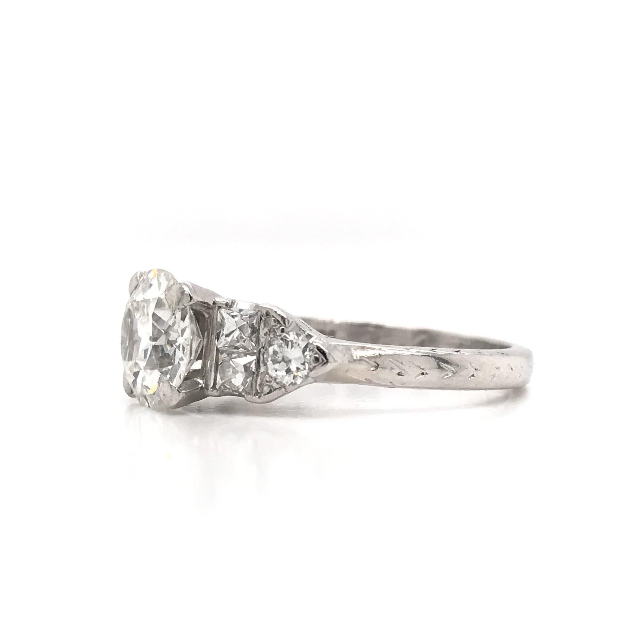 Art Deco 1.30 Carat French Cut Platinum Engagement Ring In Good Condition In Montgomery, AL