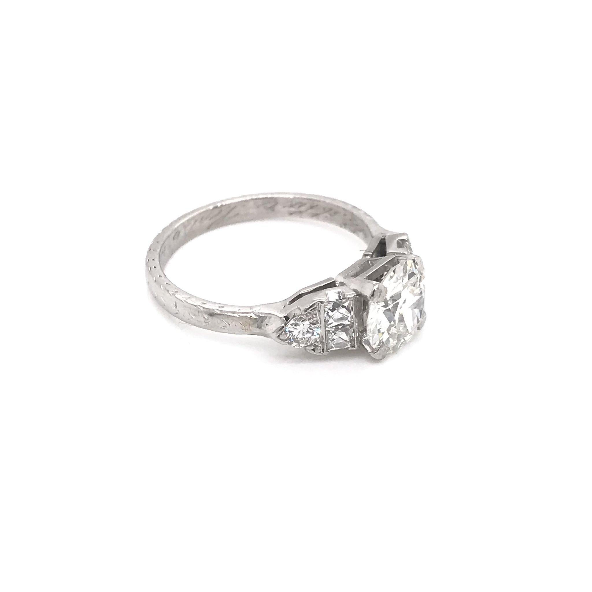 Women's Art Deco 1.30 Carat French Cut Platinum Engagement Ring