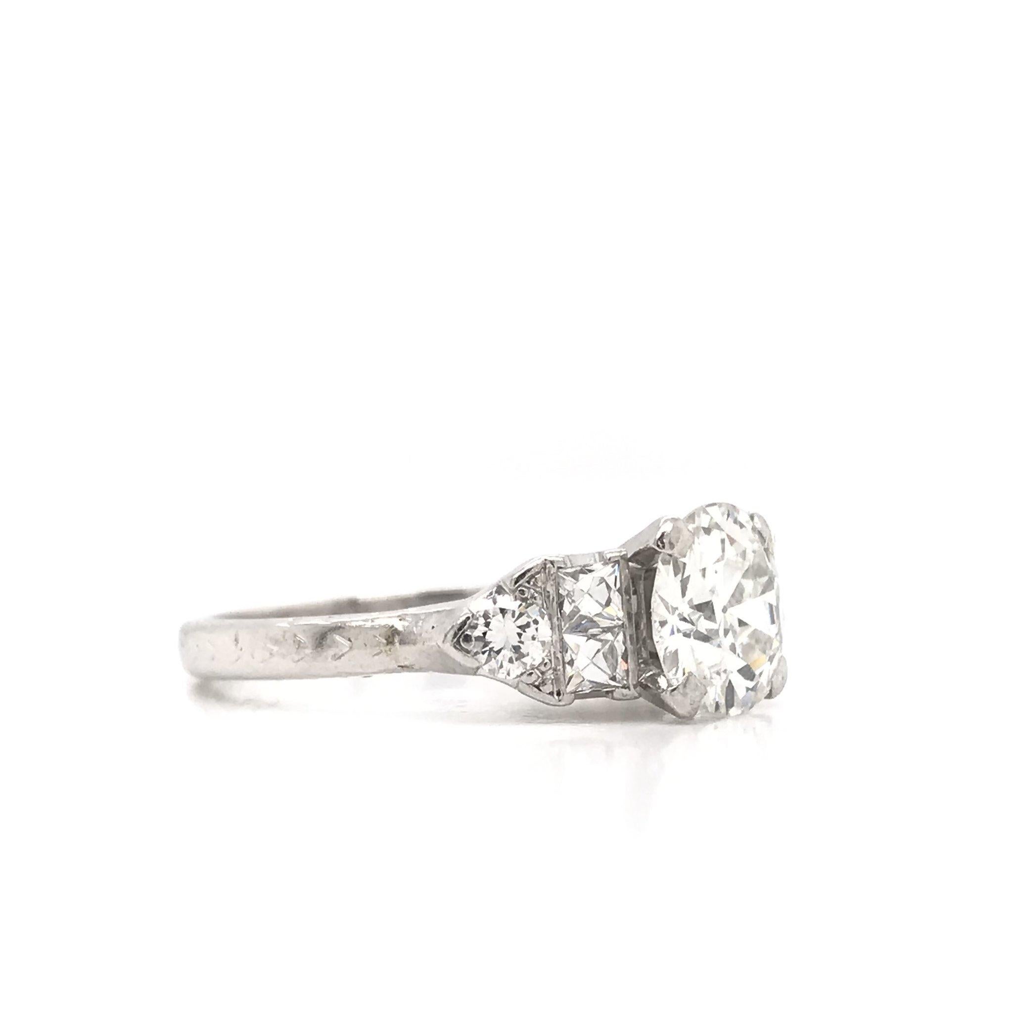 Art Deco 1.30 Carat French Cut Platinum Engagement Ring 1