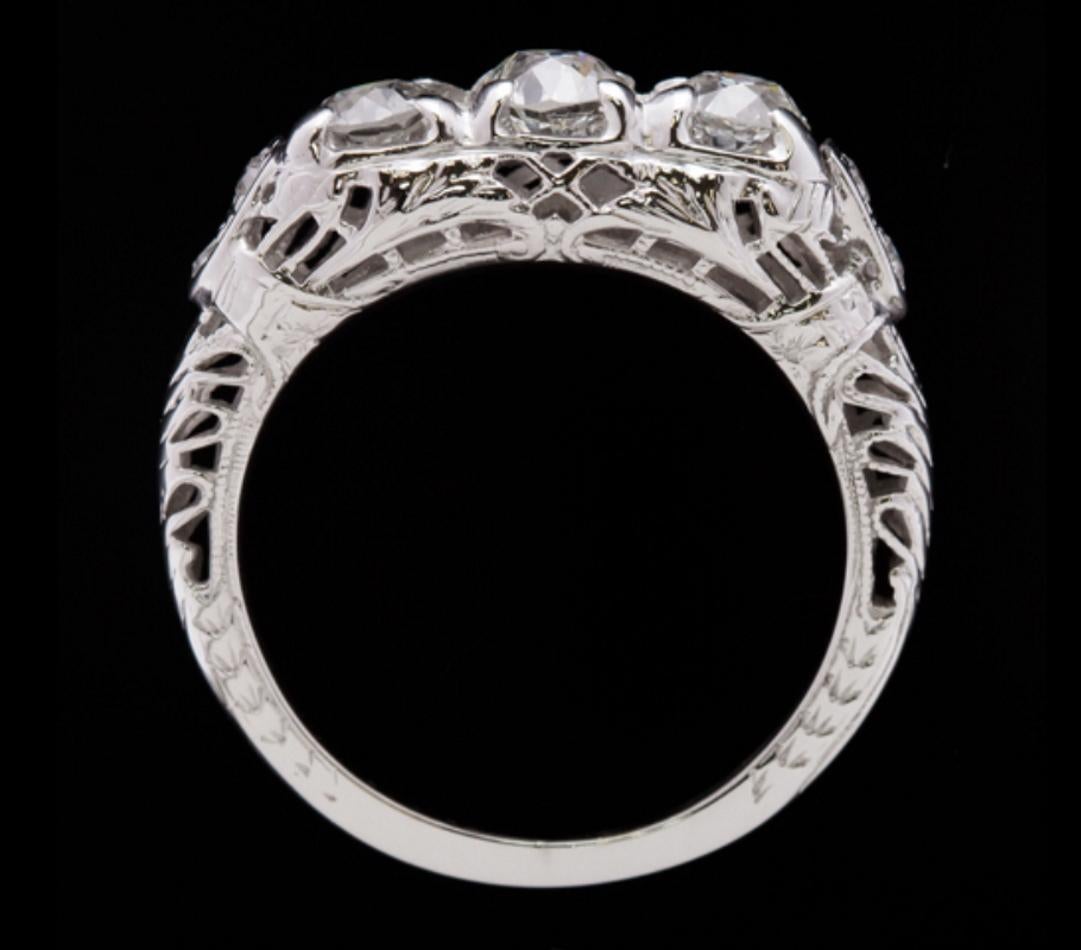 Old European Cut Art Deco 1.30 Carat Three-Stone Diamond Ring
