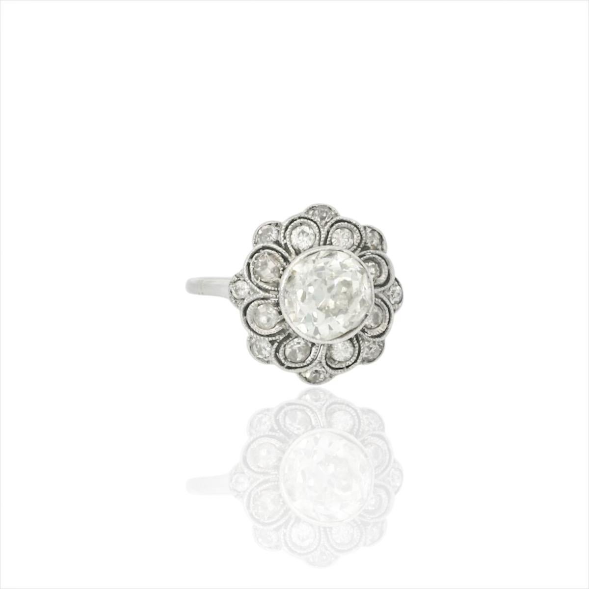 Taille vieille Europe Bague Art déco 1.30 Carats diamant taille ancienne or 18K en vente