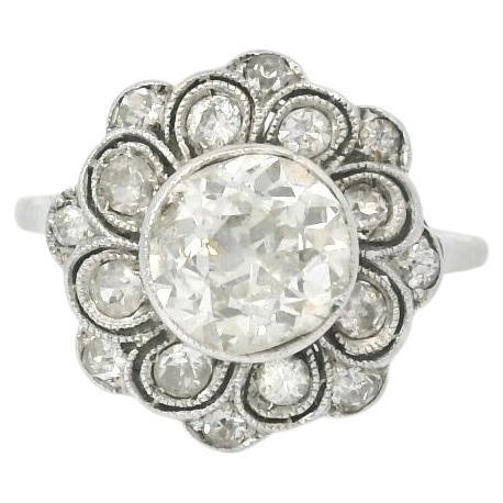 Bague Art déco 1.30 Carats diamant taille ancienne or 18K en vente