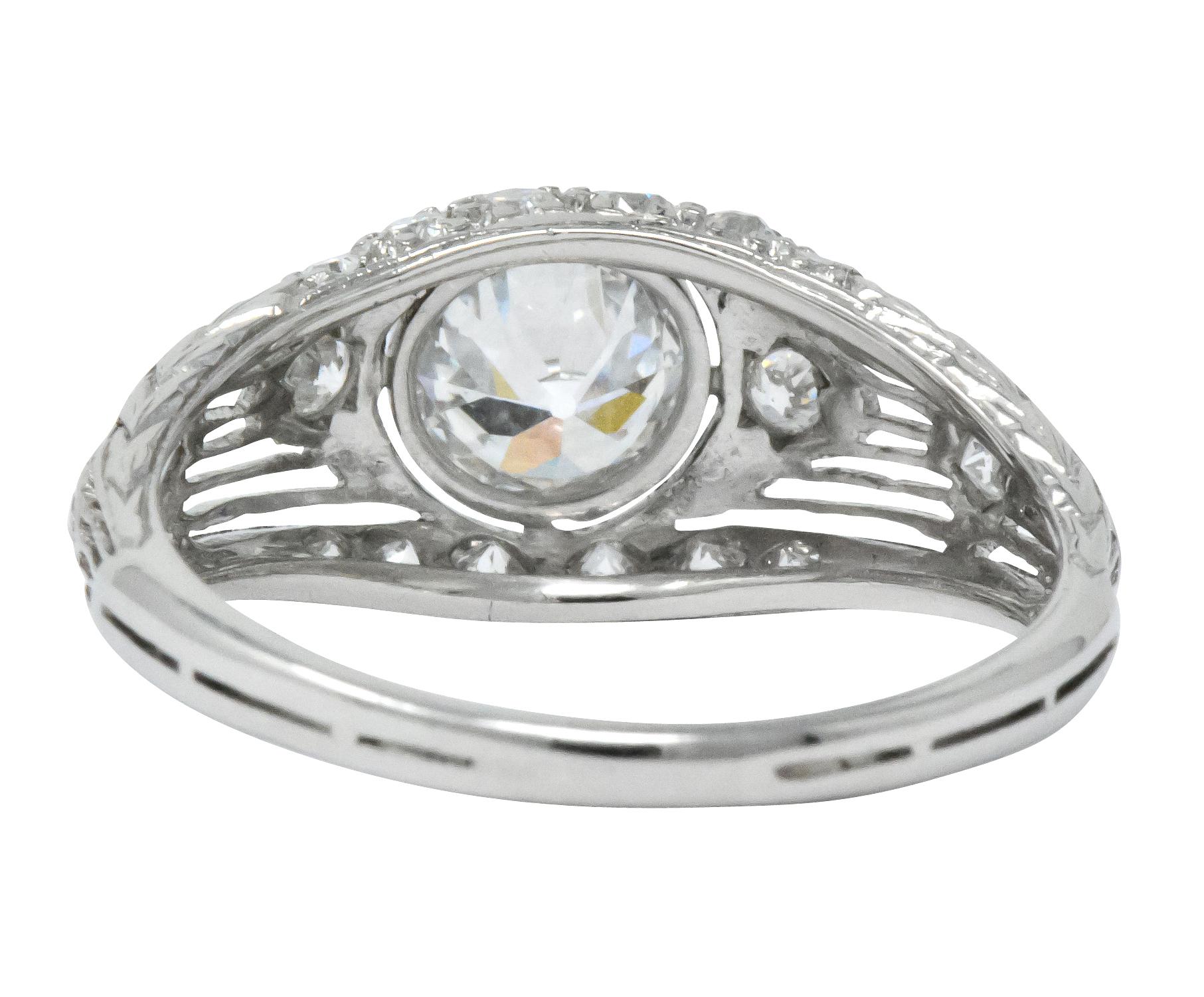 Art Deco 1.30 Carat Old European Cut Diamond Platinum Engagement Ring 2