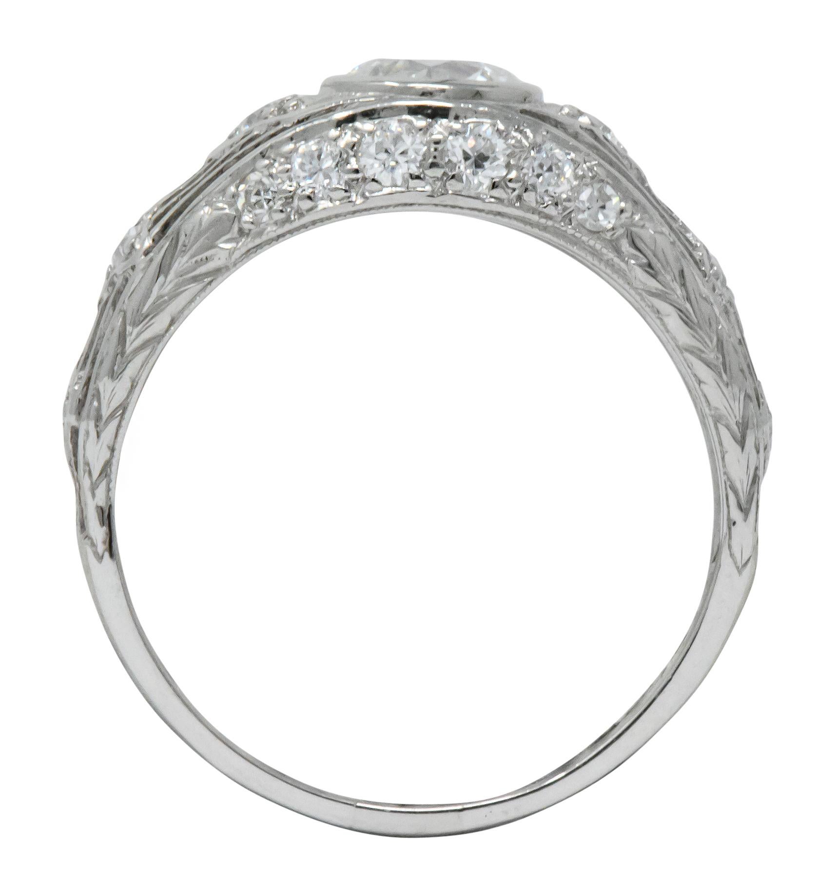 Art Deco 1.30 Carat Old European Cut Diamond Platinum Engagement Ring 3