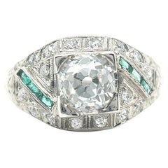 Art Deco 1.30 Carats Old Mine Cut Diamond Platinum Filigree Ring