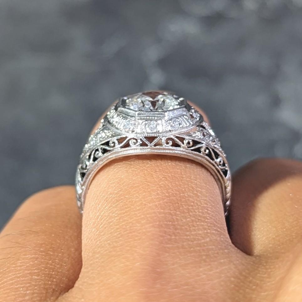 Art Deco 1.30 CTW Diamond Platinum Octagonal Bombay Vintage Engagement Ring 9
