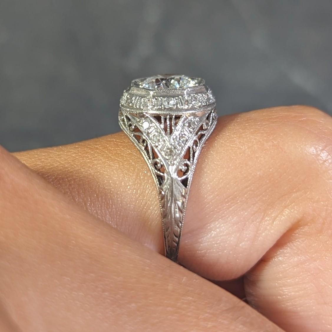 Art Deco 1.30 CTW Diamond Platinum Octagonal Bombay Vintage Engagement Ring 10