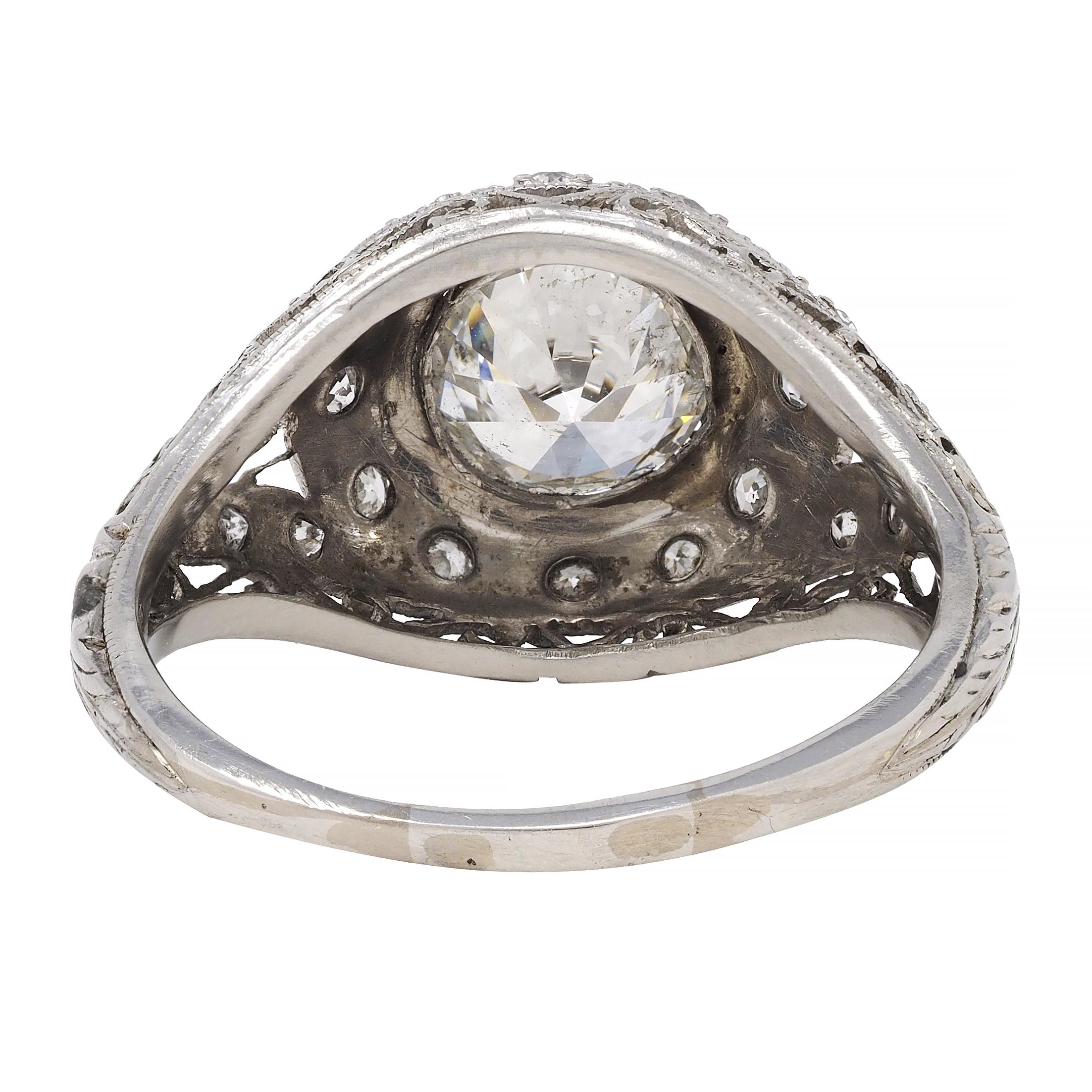 Women's or Men's Art Deco 1.30 CTW Diamond Platinum Octagonal Bombay Vintage Engagement Ring
