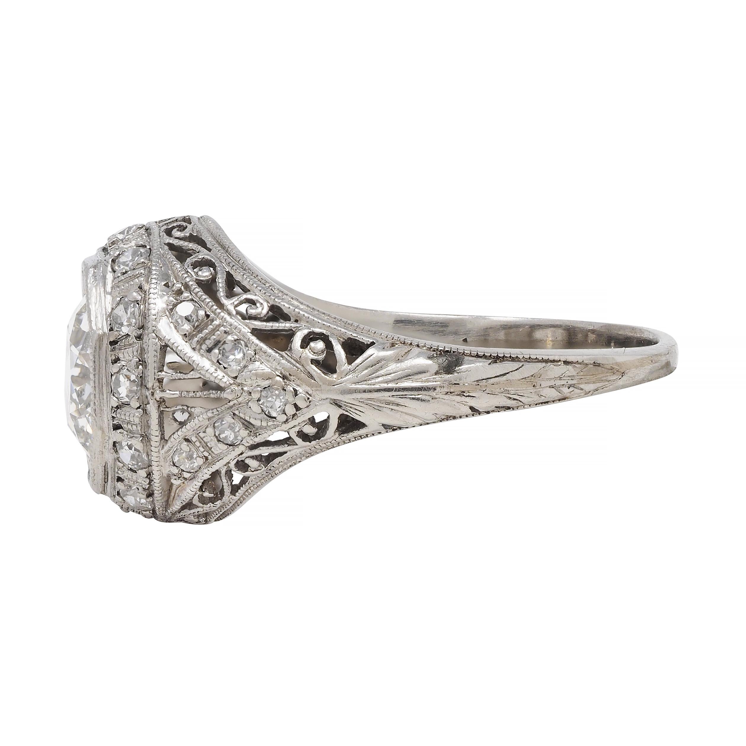 Art Deco 1.30 CTW Diamond Platinum Octagonal Bombay Vintage Engagement Ring 1