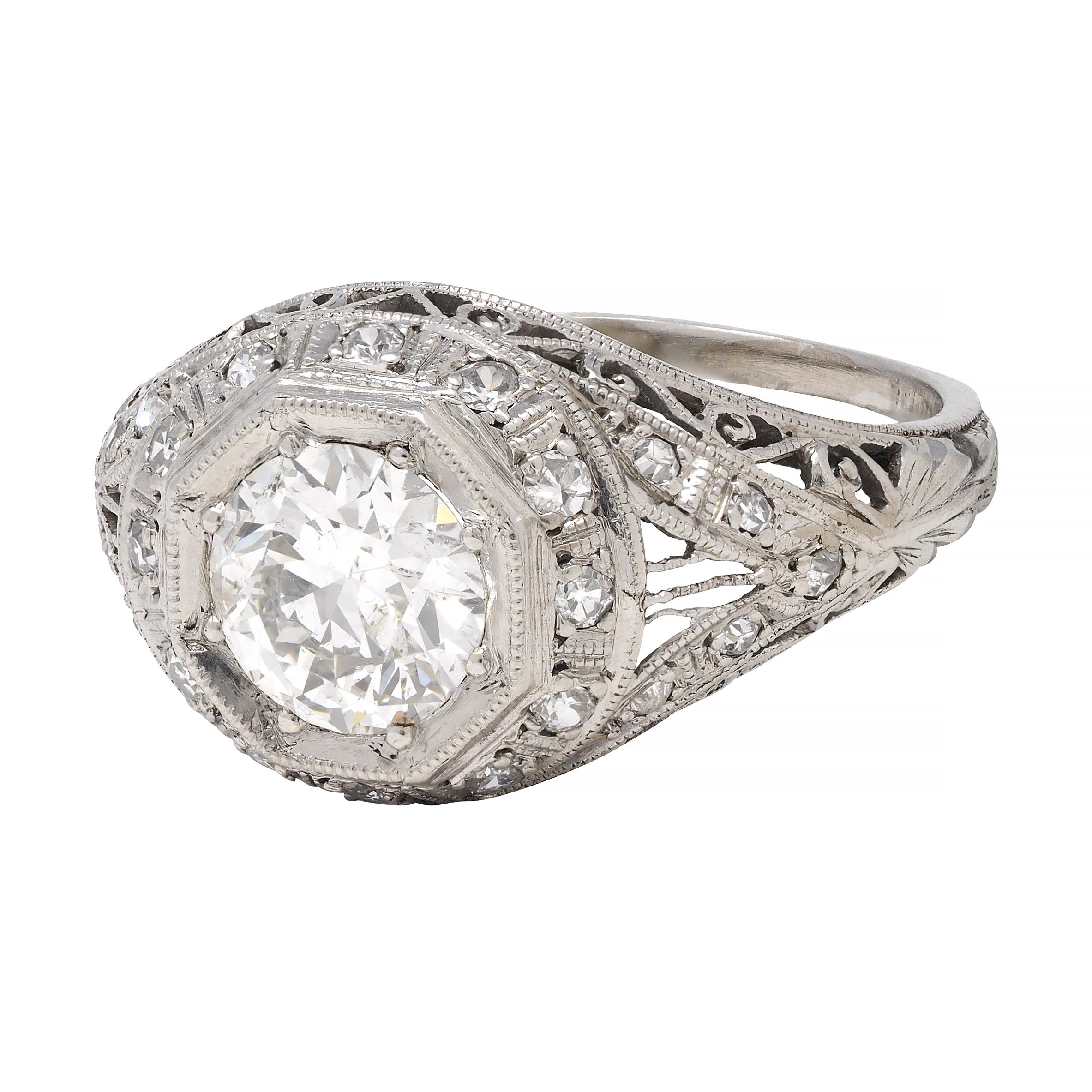 Art Deco 1.30 CTW Diamond Platinum Octagonal Bombay Vintage Engagement Ring 2