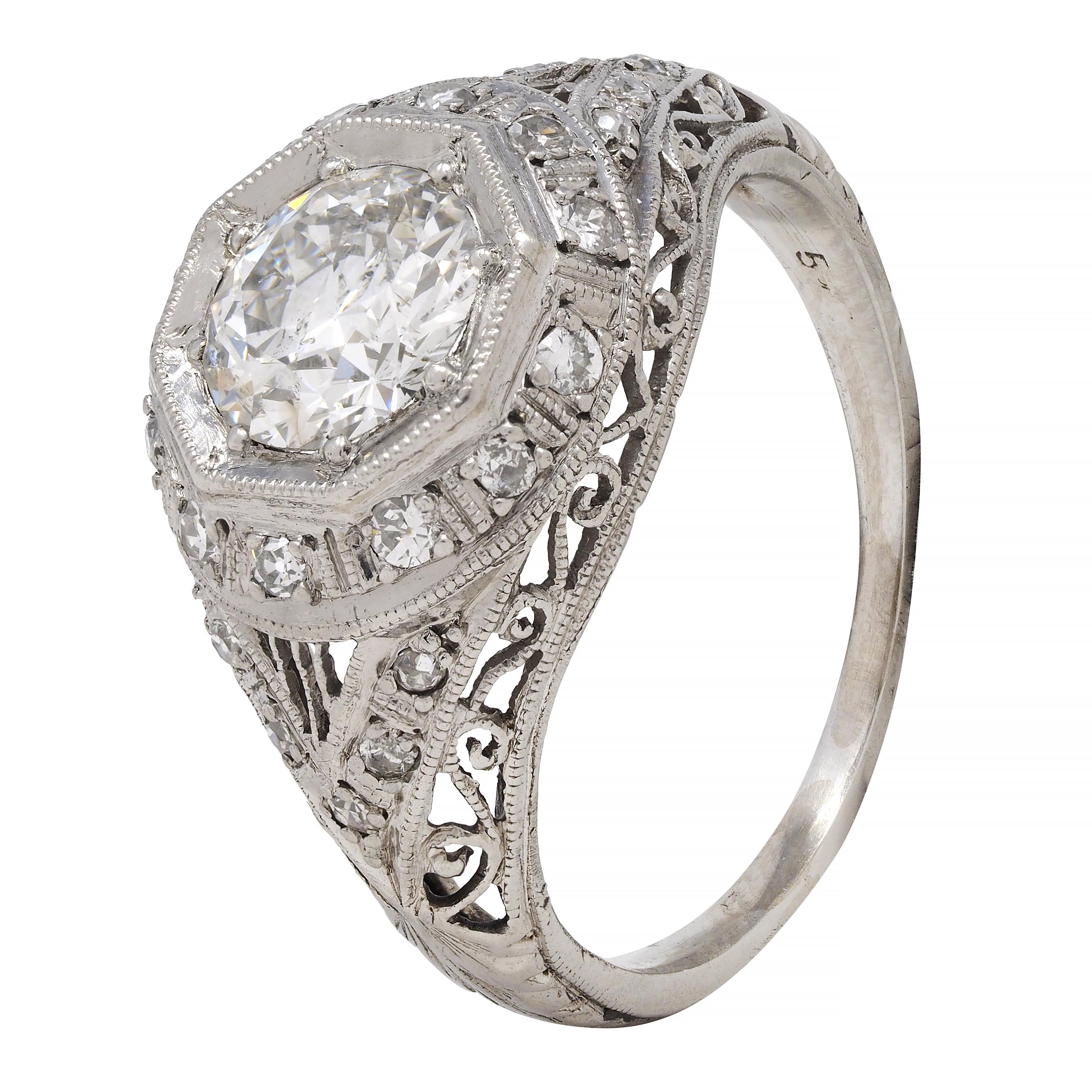 Art Deco 1.30 CTW Diamond Platinum Octagonal Bombay Vintage Engagement Ring 4