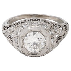 Art Deco 1.30 CTW Diamond Platinum Octagonal Bombay Vintage Engagement Ring