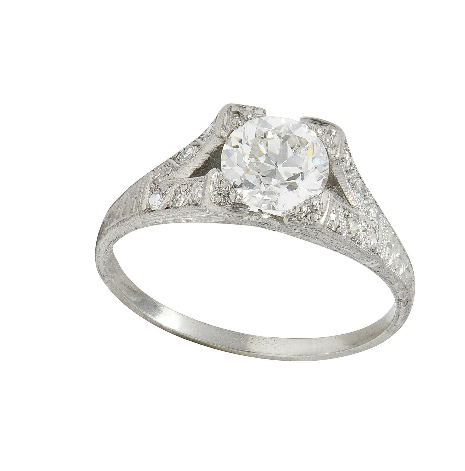 Art Deco 1.30 CTW Diamond Platinum Vintage Fanning Wheat Engagement Ring For Sale 5