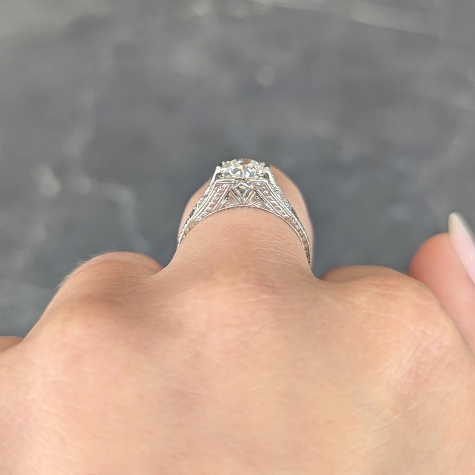 Art Deco 1.30 CTW Diamond Platinum Vintage Fanning Wheat Engagement Ring For Sale 6