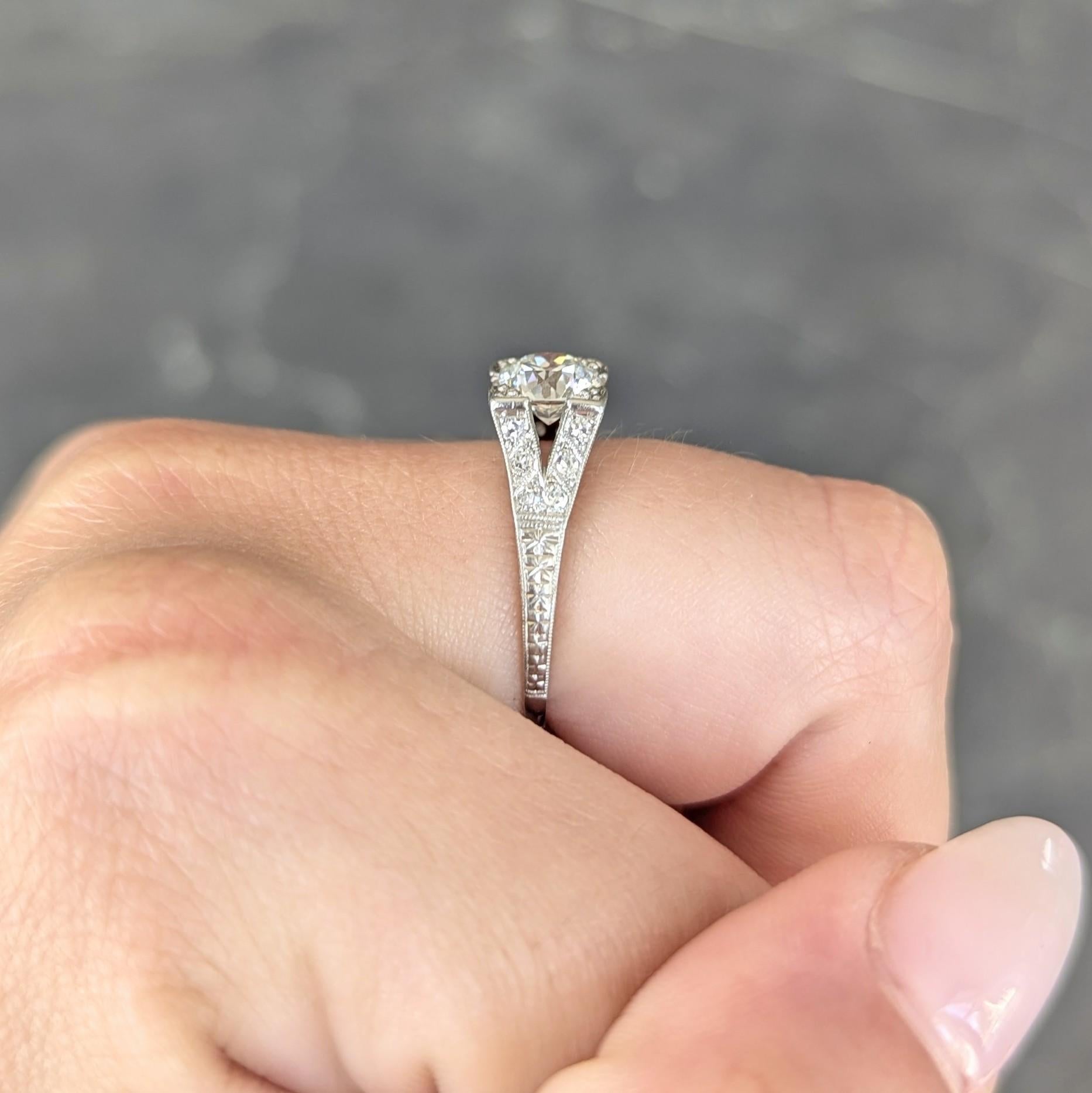 Art Deco 1.30 CTW Diamond Platinum Vintage Fanning Wheat Engagement Ring For Sale 7