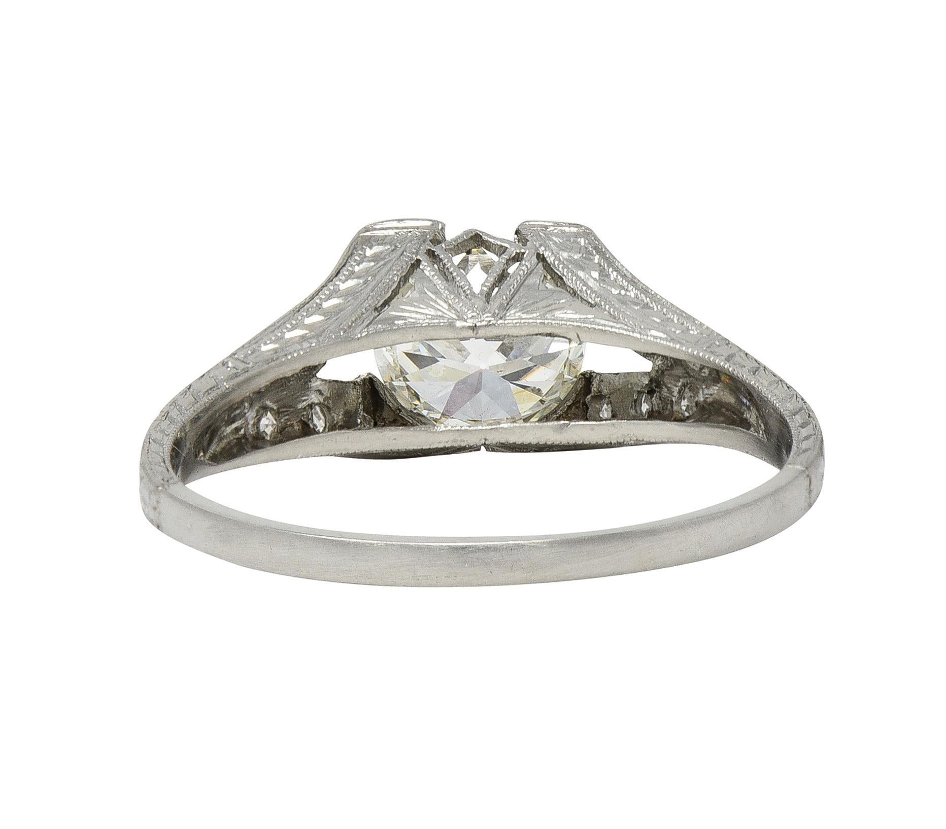 Art Deco 1.30 CTW Diamond Platinum Vintage Fanning Wheat Engagement Ring For Sale 1