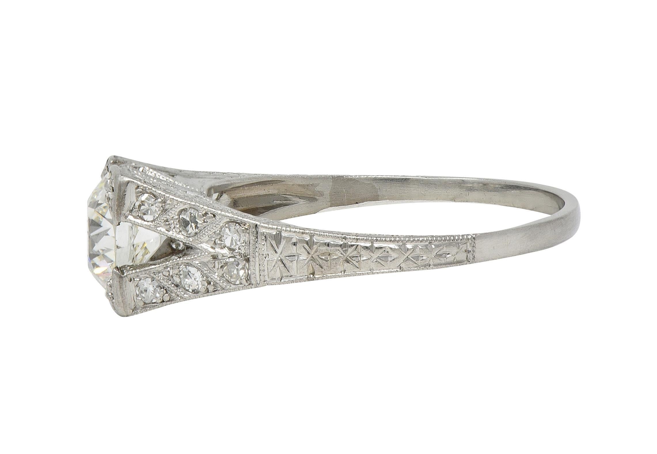 Art Deco 1.30 CTW Diamond Platinum Vintage Fanning Wheat Engagement Ring For Sale 2