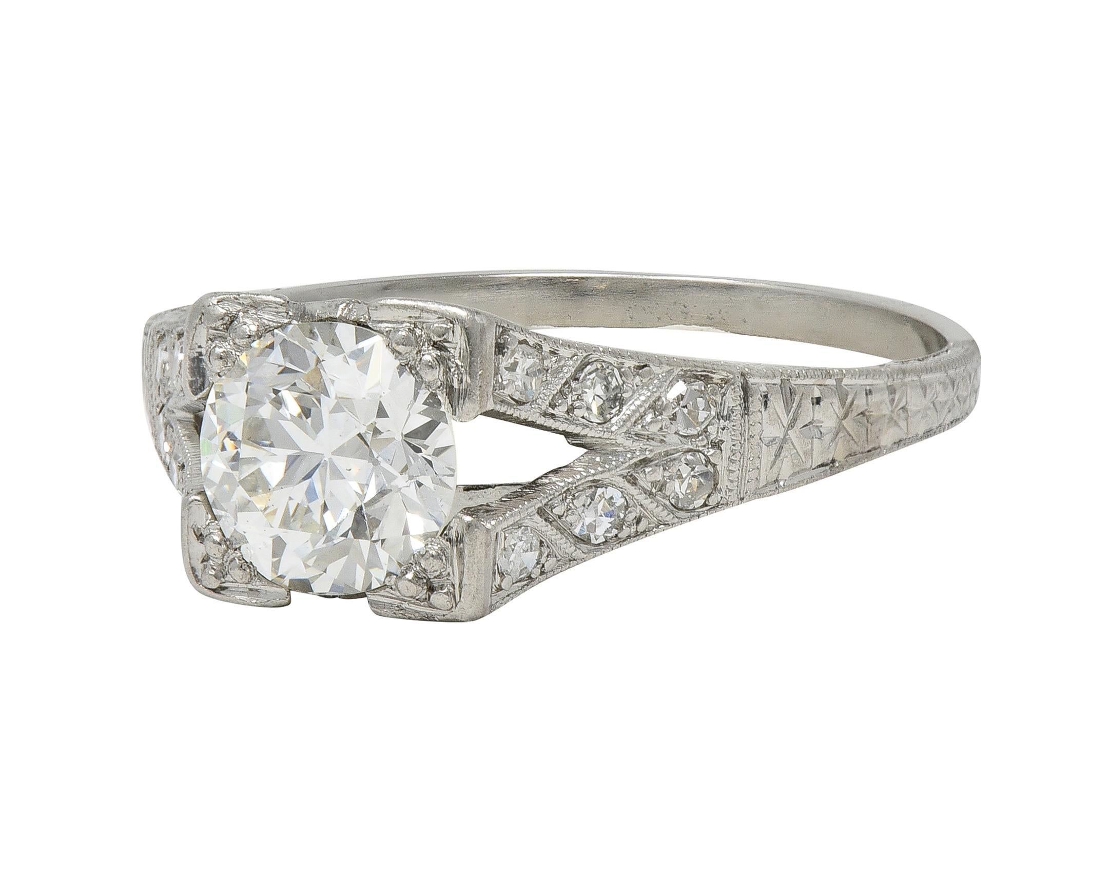 Art Deco 1.30 CTW Diamond Platinum Vintage Fanning Wheat Engagement Ring For Sale 3