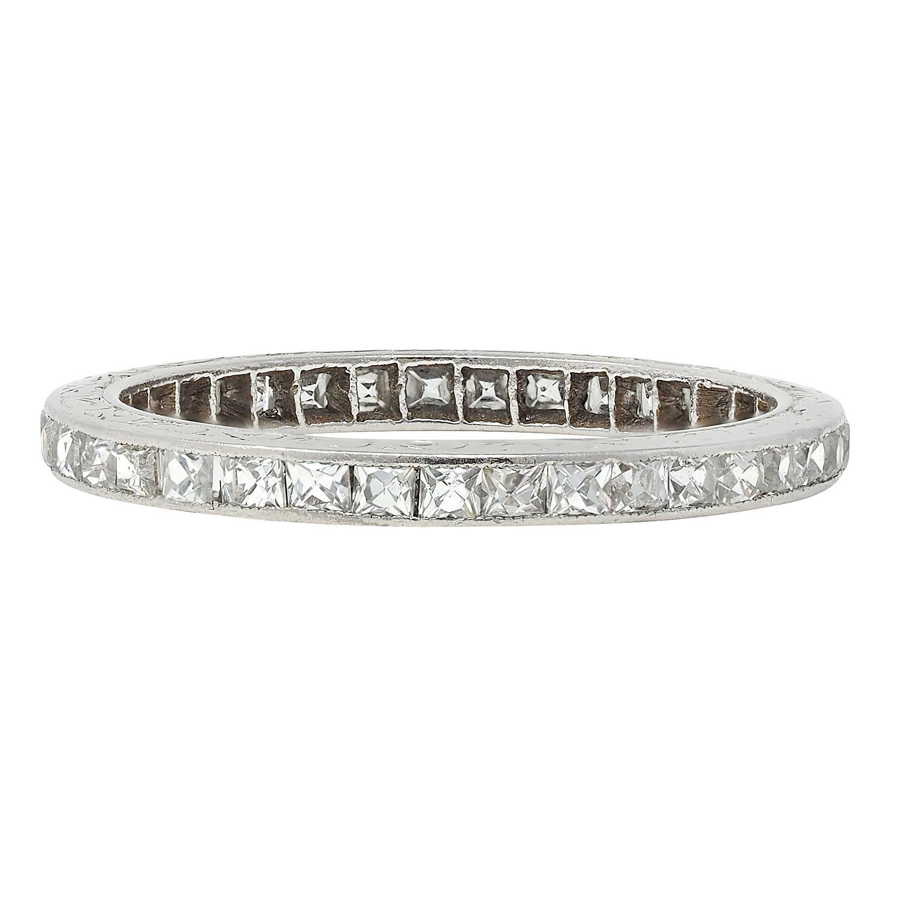 Art Decó 1.30 CTW Diamante talla francesa Anillo de boda de eternidad vintage en platino