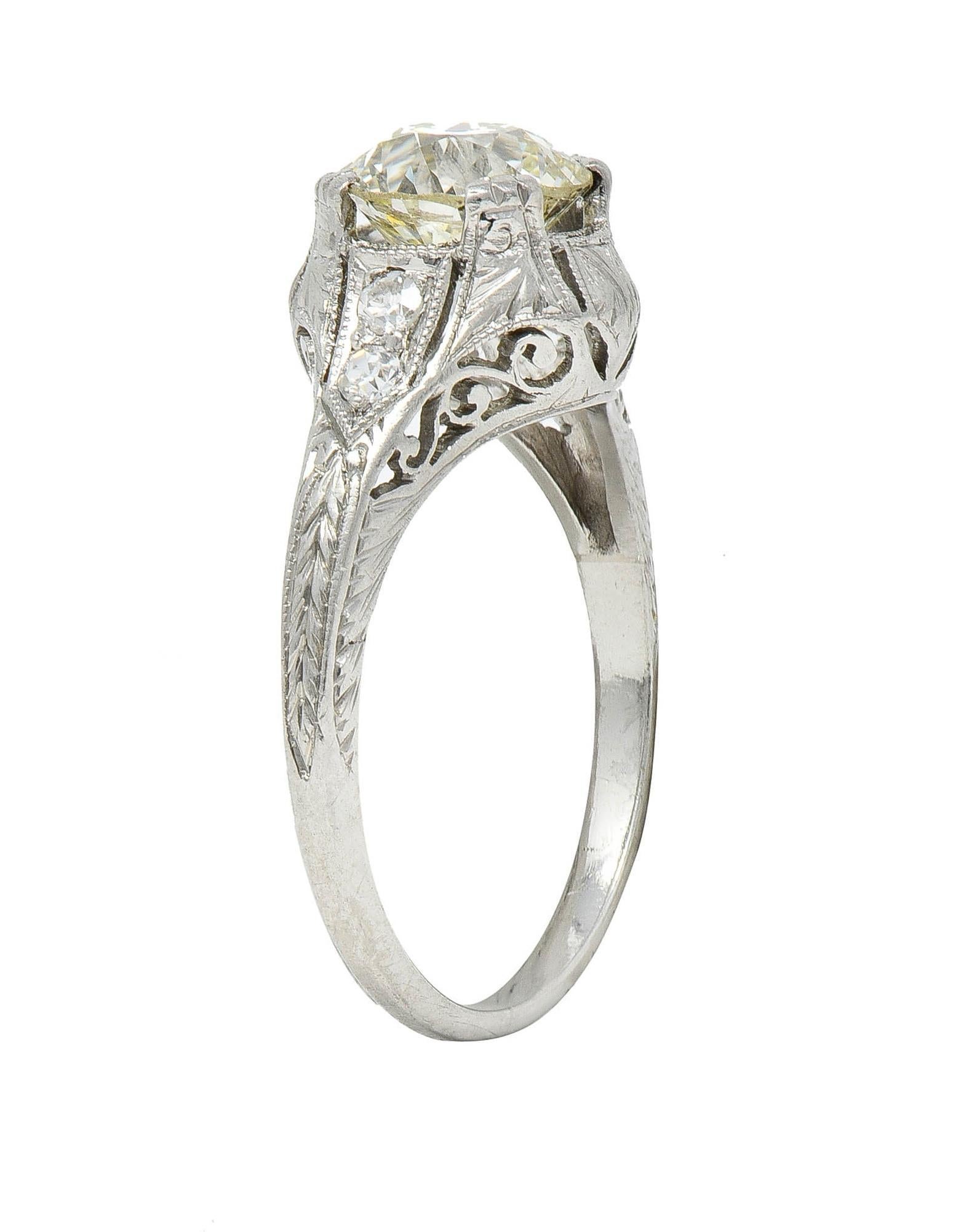 Art Deco 1.30 CTW Old European Cut Diamond Platinum Antique Engagement Ring For Sale 6