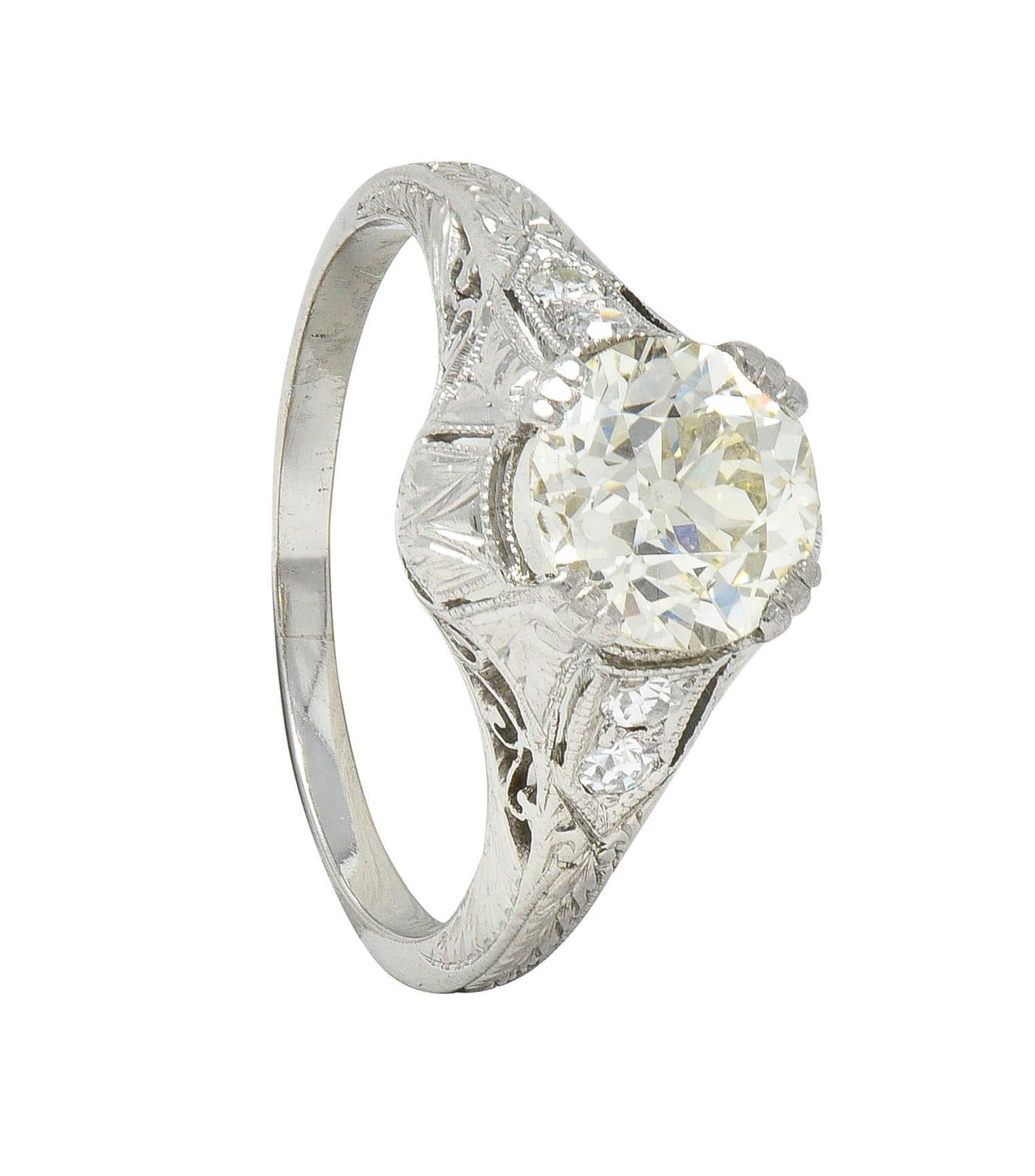 Art Deco 1.30 CTW Old European Cut Diamond Platinum Antique Engagement Ring For Sale 7