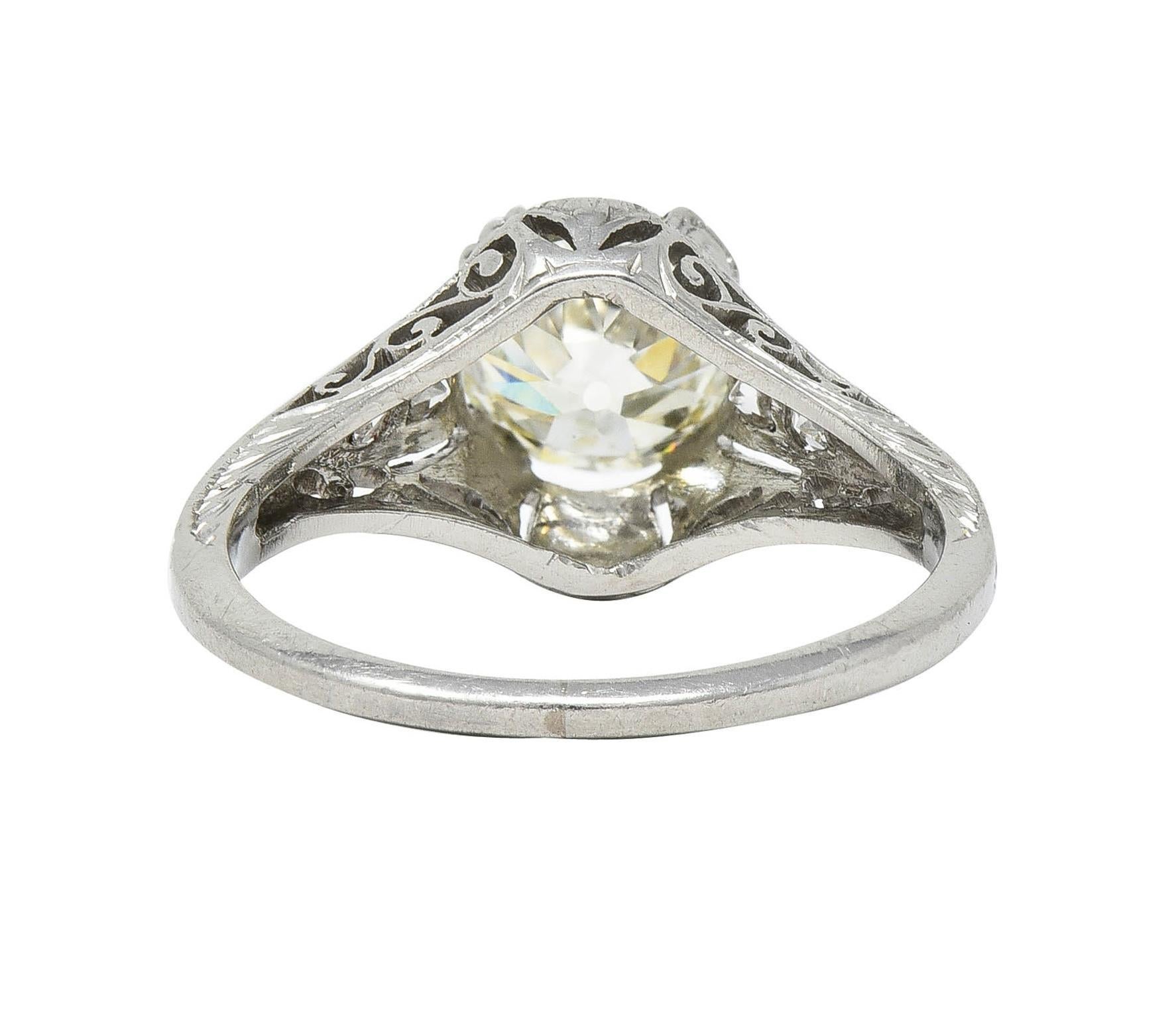 Women's or Men's Art Deco 1.30 CTW Old European Cut Diamond Platinum Antique Engagement Ring For Sale