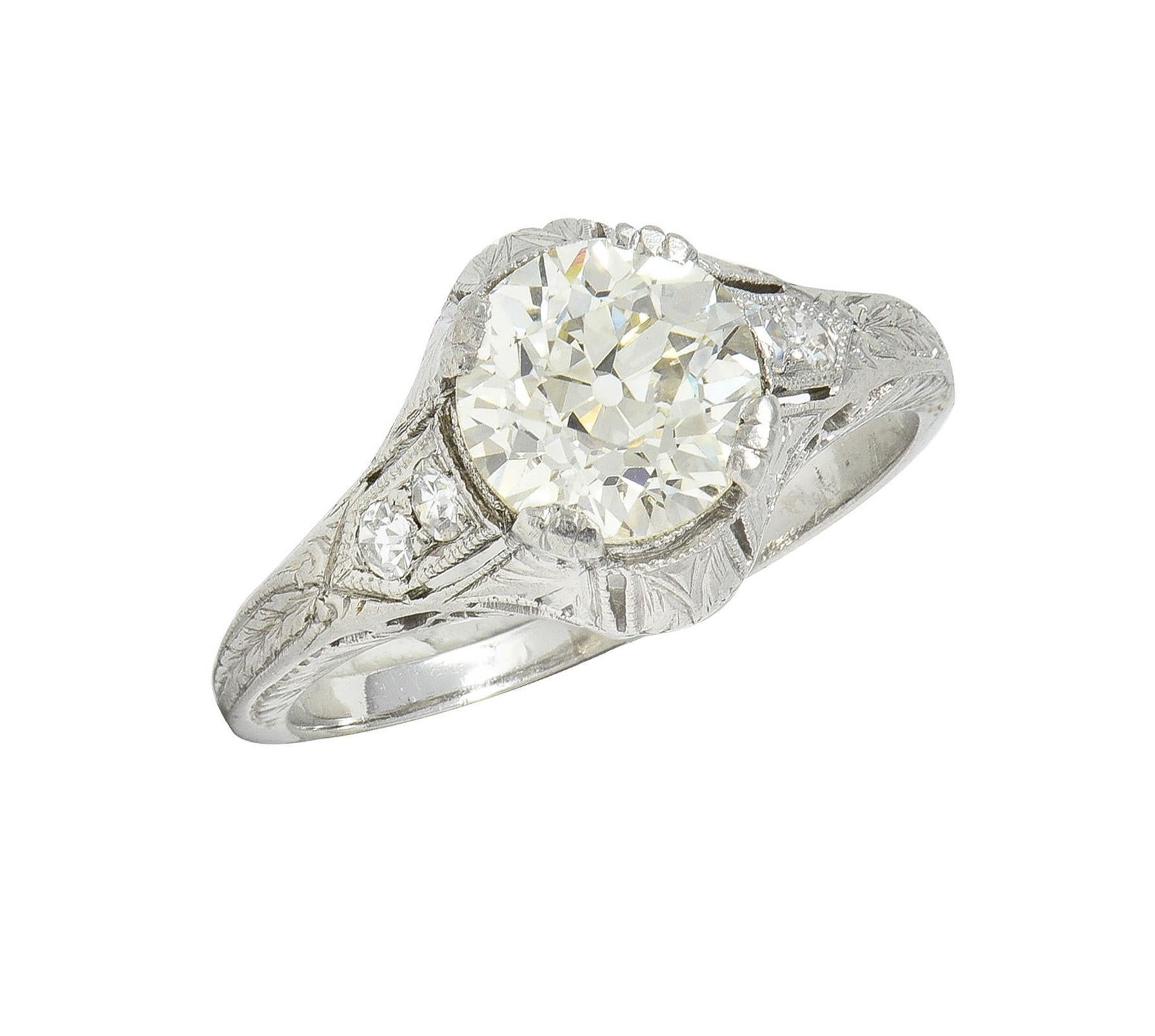 Art Deco 1.30 CTW Old European Cut Diamond Platinum Antique Engagement Ring For Sale 3