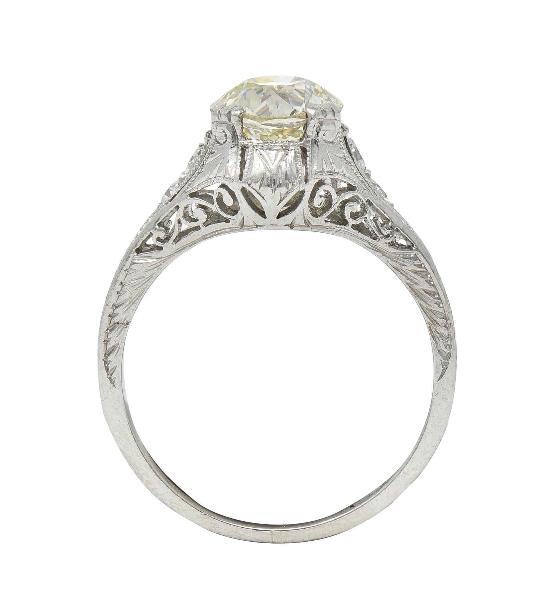 Art Deco 1.30 CTW Old European Cut Diamond Platinum Antique Engagement Ring For Sale 5