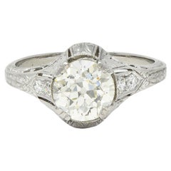 Art Deco 1.30 Karat Diamant-Verlobungsring aus Platin mit alteuropäischem Schliff und antikem Platin