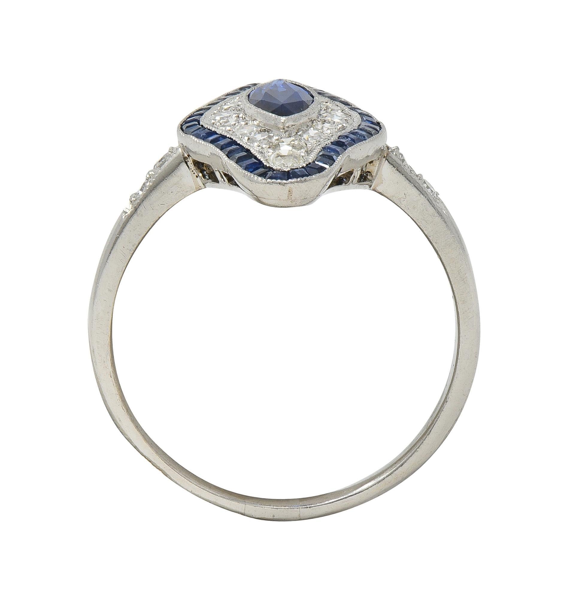 Art Deco 1,30 Karat Saphir Diamant Platin Vintage Navette Halo Dinner-Ring, Vintage für Damen oder Herren im Angebot