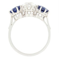 Art Deco 1.30ct Diamond and Sapphire Trilogy Ring, c.1920s